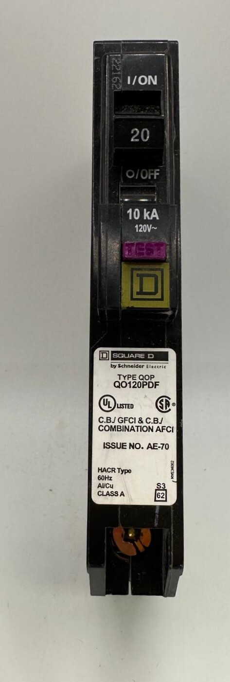 USED Square D QO120PDF Square D 20A 1 Pole 120V Plug-in Mount Dual Function