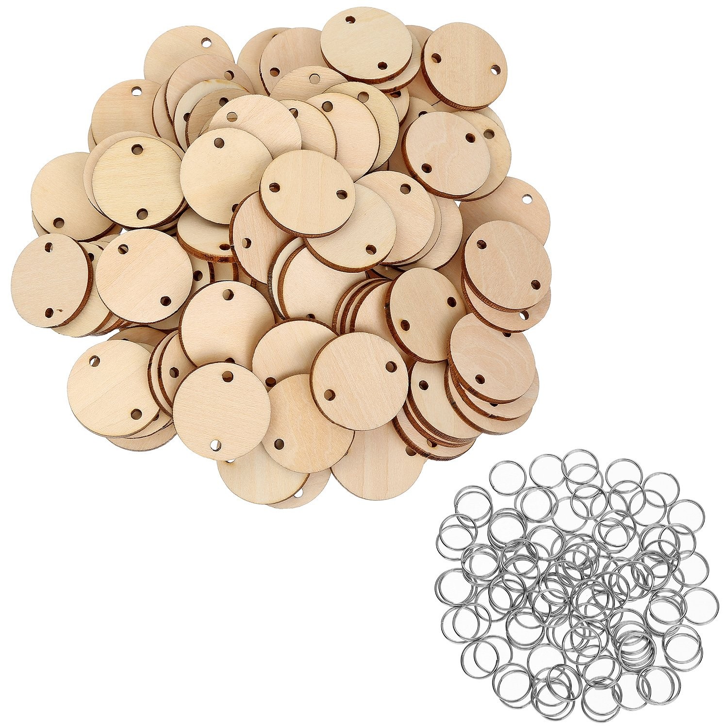 Bememo 1.5 inches/ 3.8 cm Round Wooden Discs with Holes, 100 3.8CM, Silver