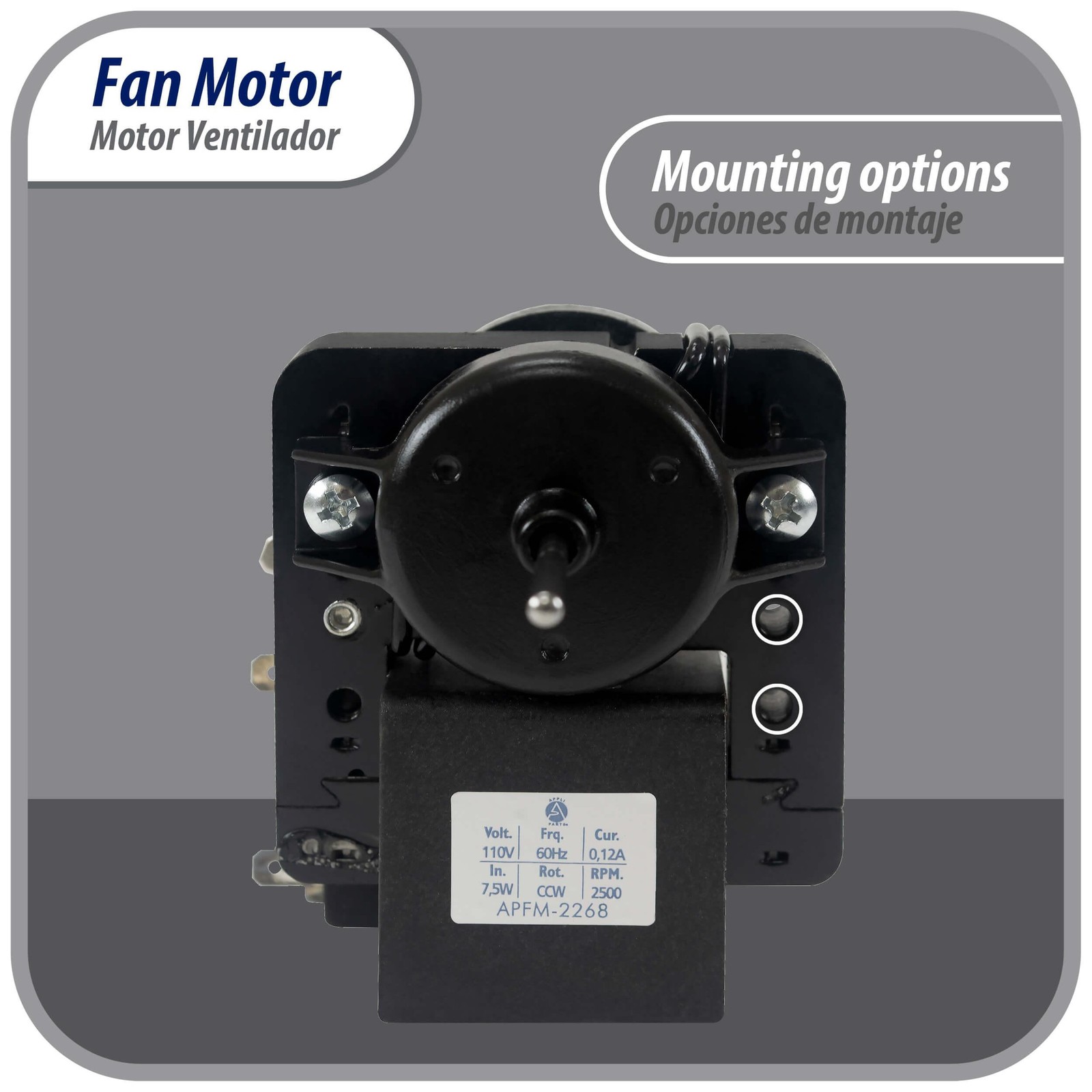 Appli Parts APFM-2268 Evaporator Fan Motor for refrigerators and freezers 110 V,