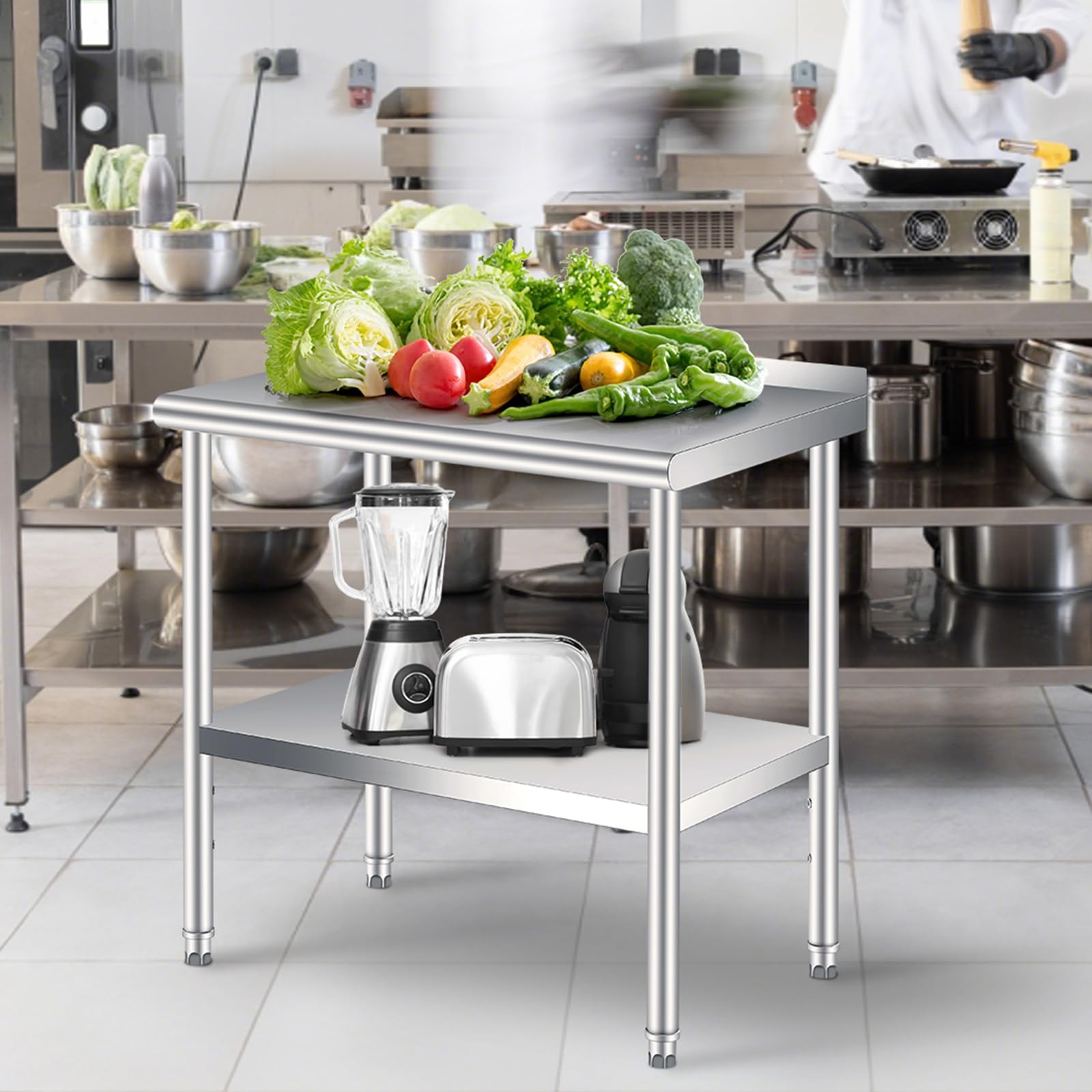 Stainless Steel Work Table w/Backsplash Heavy Duty Commercial Kitchen Prep Table