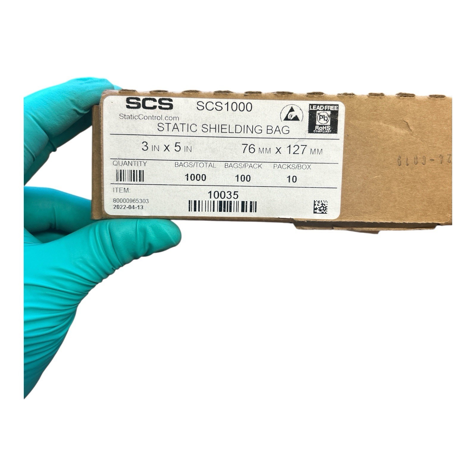 SCS 10035 1000 Series Metal-In Static Shield Bags, 3 x 5 in. 100pk / 10 Per Case