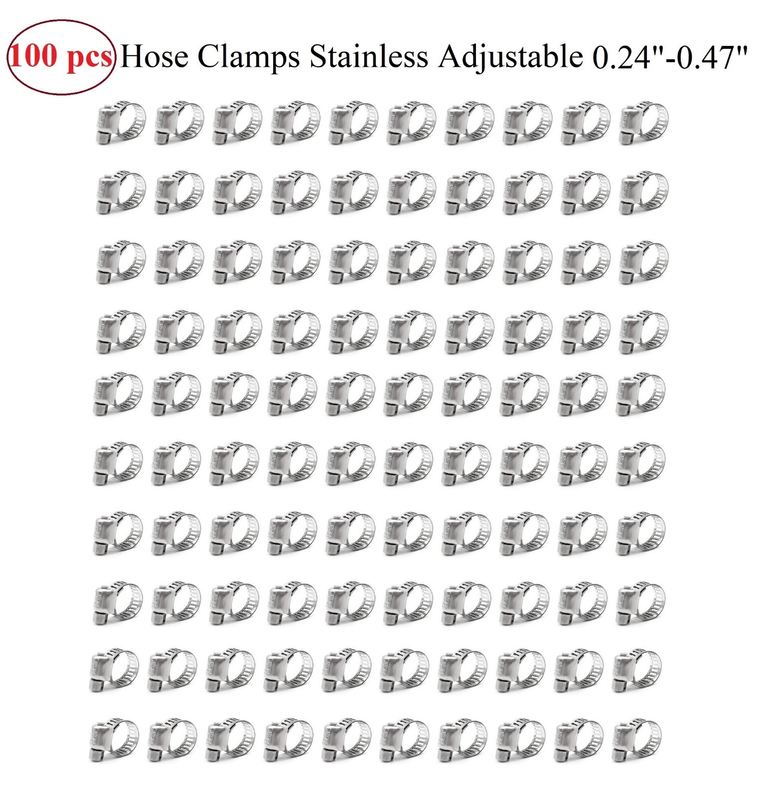 100pcs Adjustable Stainless Steel Drive Hose Clamp Fuel Line Worm Clip 1/4″-1/2″