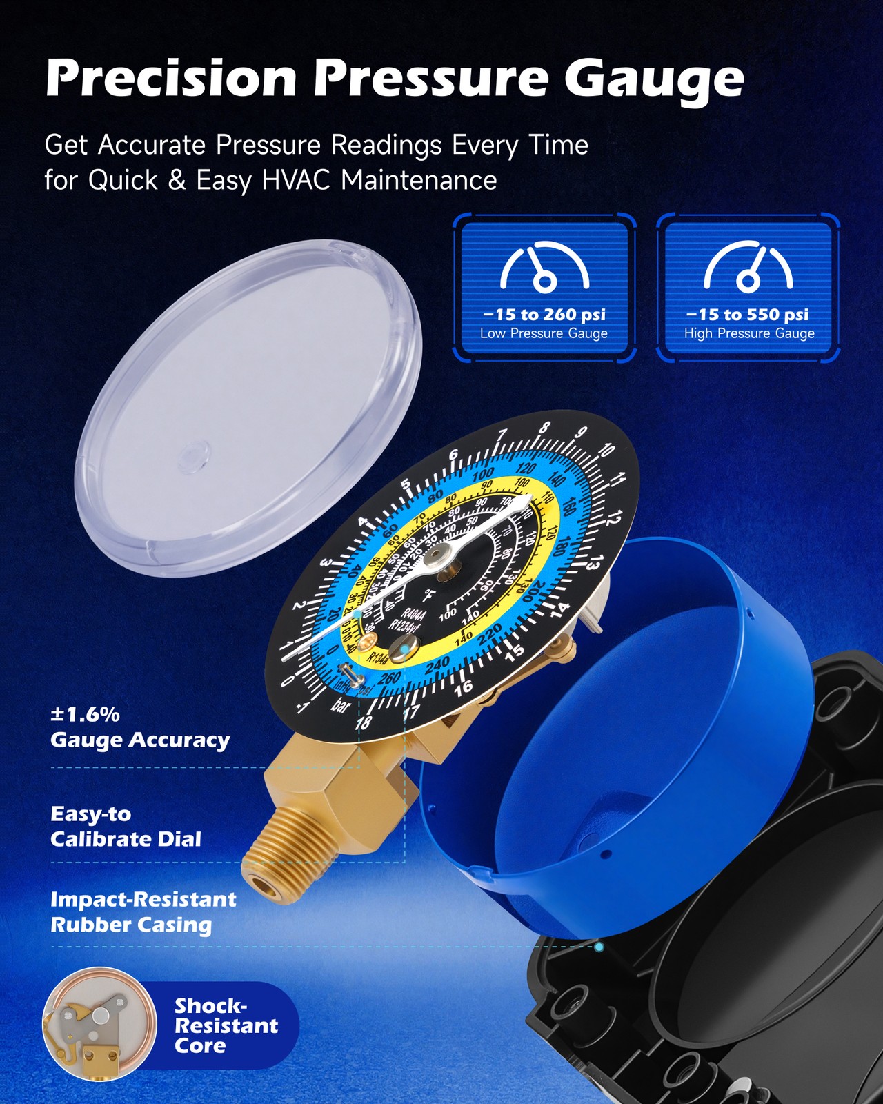 4 Way Air Conditioner Diagnostic Manifold Gauge Set f/ R1234yf R404a AC Recharge