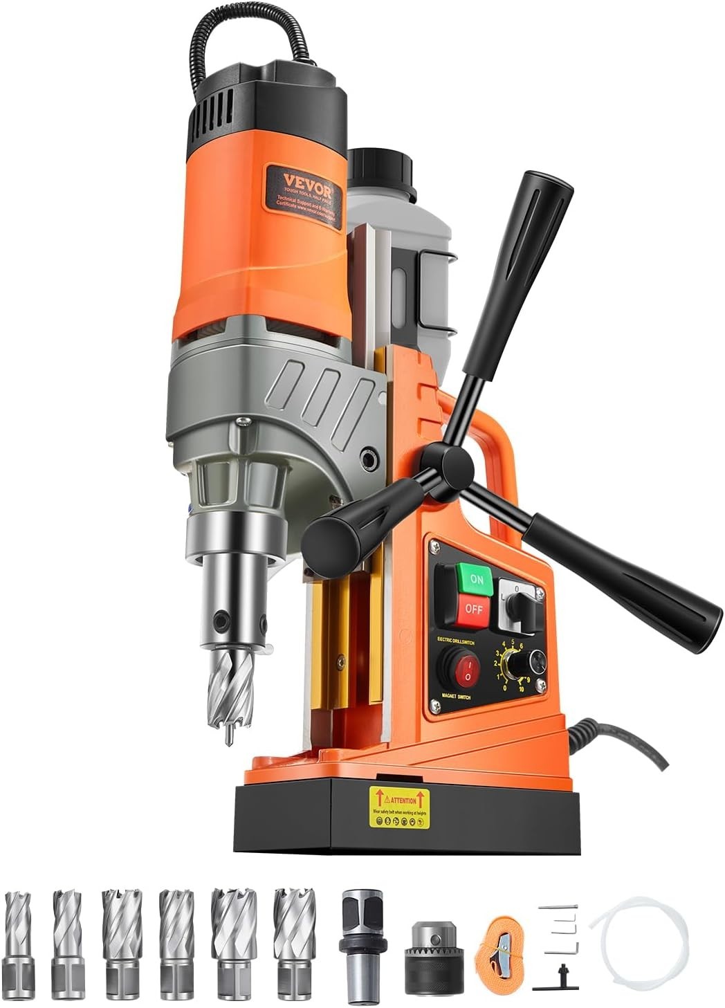 1450W Portable Magnetic Drill Press with 6 Coring Bits – Precise Metal Drilling
