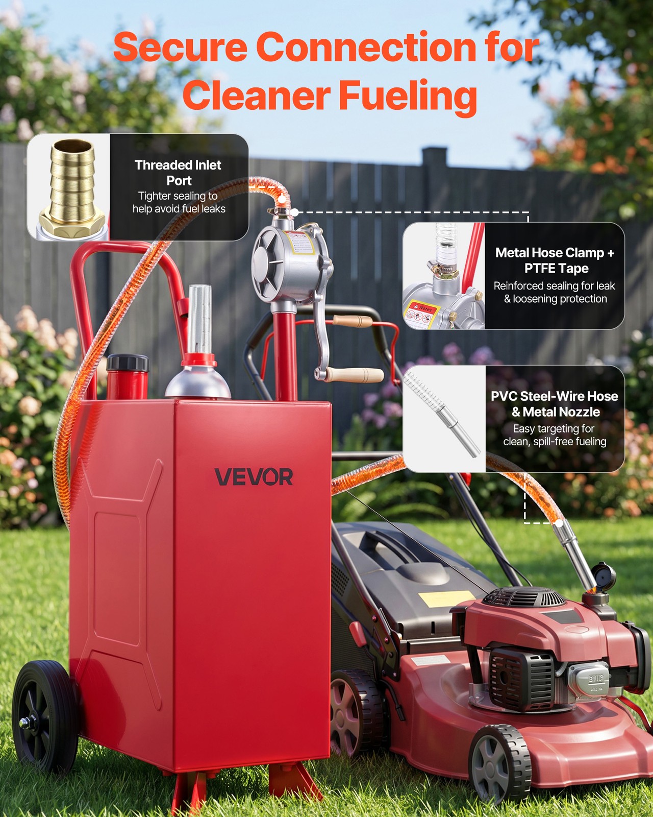VEVOR 15 Gal Fuel Gas Caddy Portable Storage Tank with Manual Pump Wheels Red