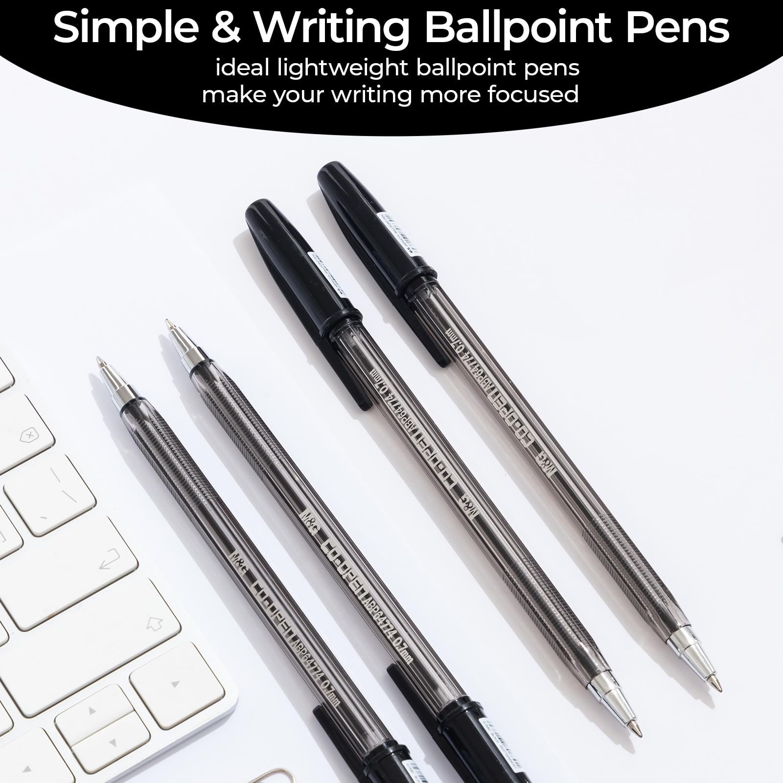 M&G Ballpoint Pens, Black Ink Ballpoint Pens Fine Point 0.7mm, Ball Point Pen…