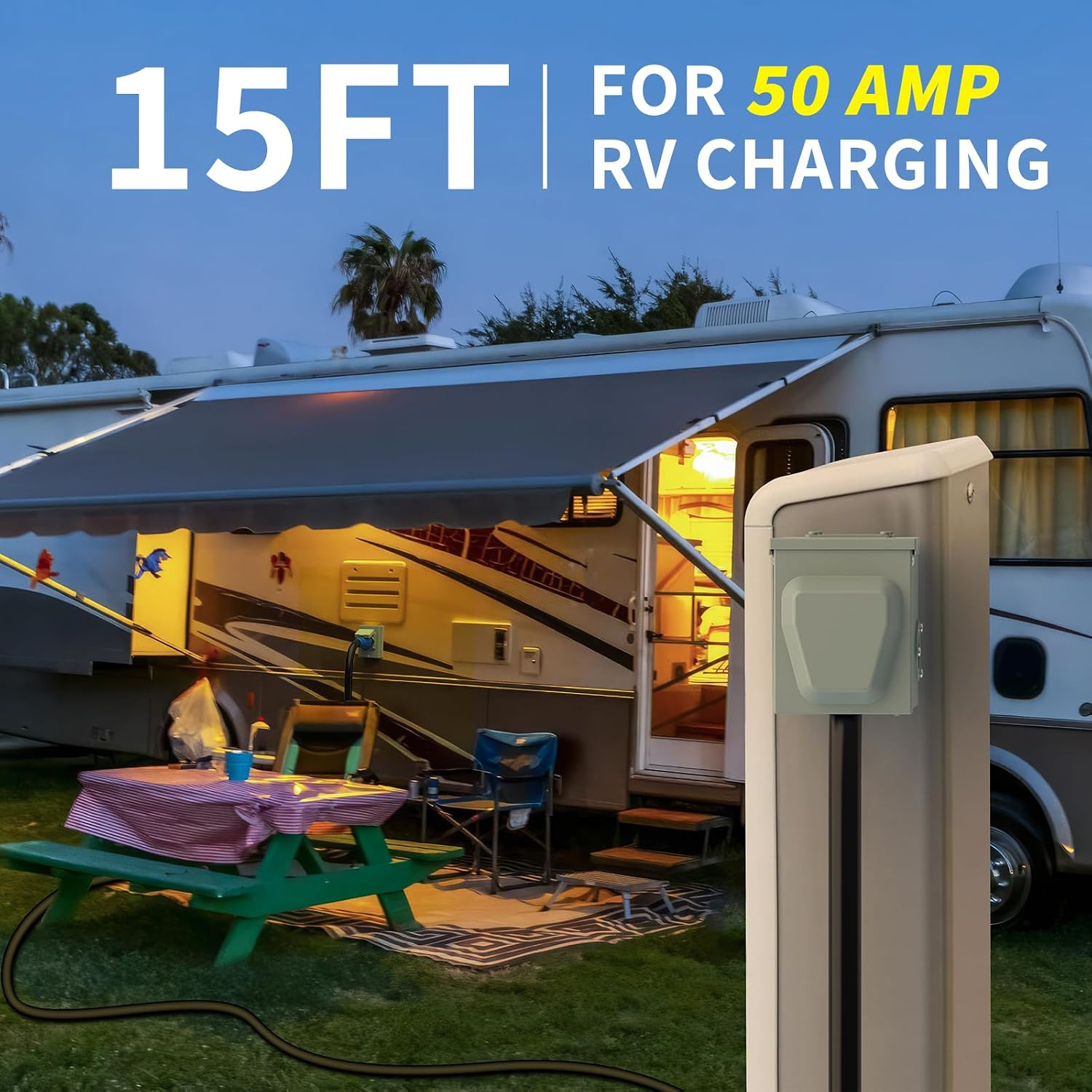50 Amp Power Inlet Box and 15FT Generator Cord, 125V/250V Emergency Power Combo