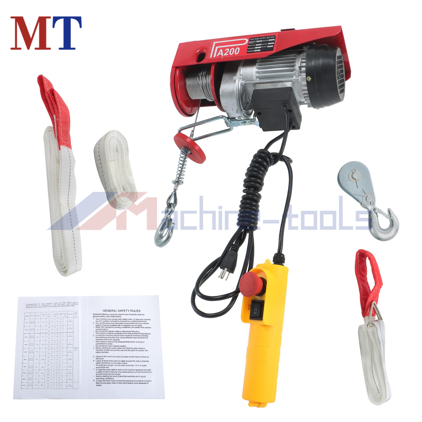 Electric Hoist, 110V 440lbs/200kg Winch with 6.6ft Remote Control Height 20-40ft