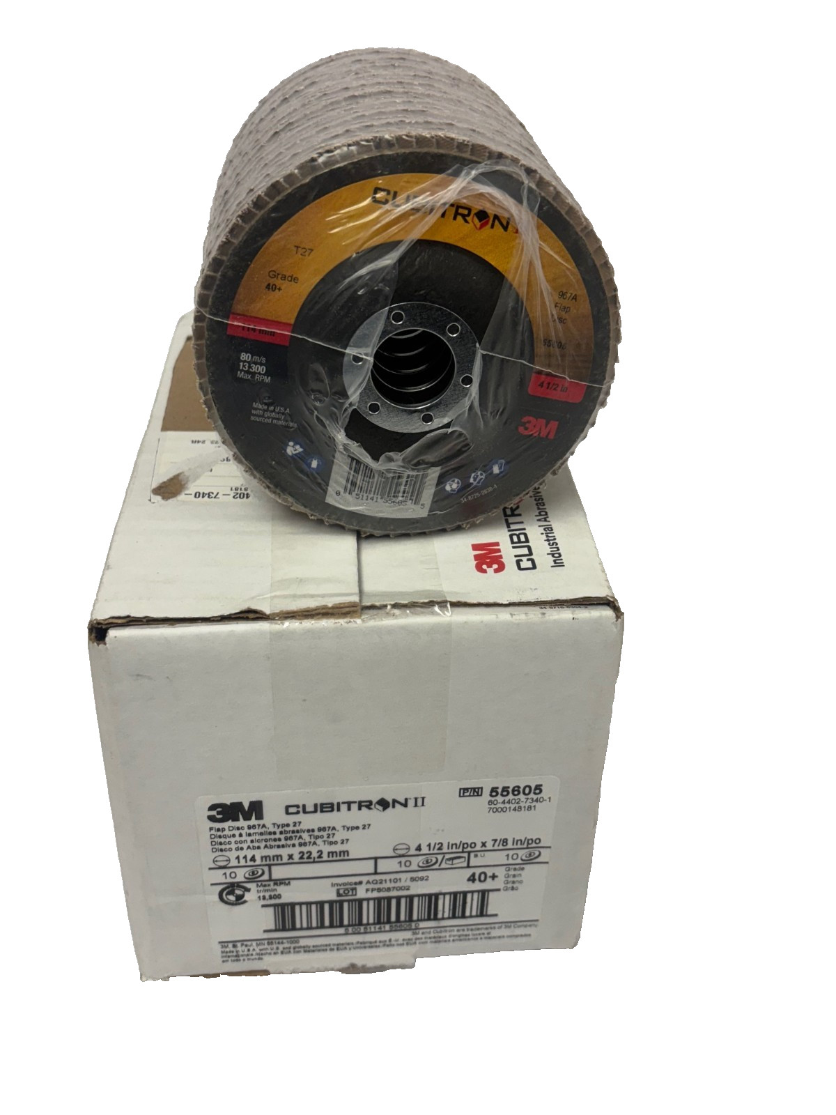 3M 051141-55605 Cubitron II Flap Disc, 4.5″, 40 Grit, 13,300 RPM