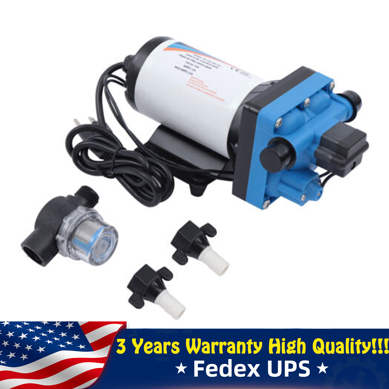 110V Self Priming Water Pressure Diaphragm Pump 55 PSI for Home/Caravan/Marine