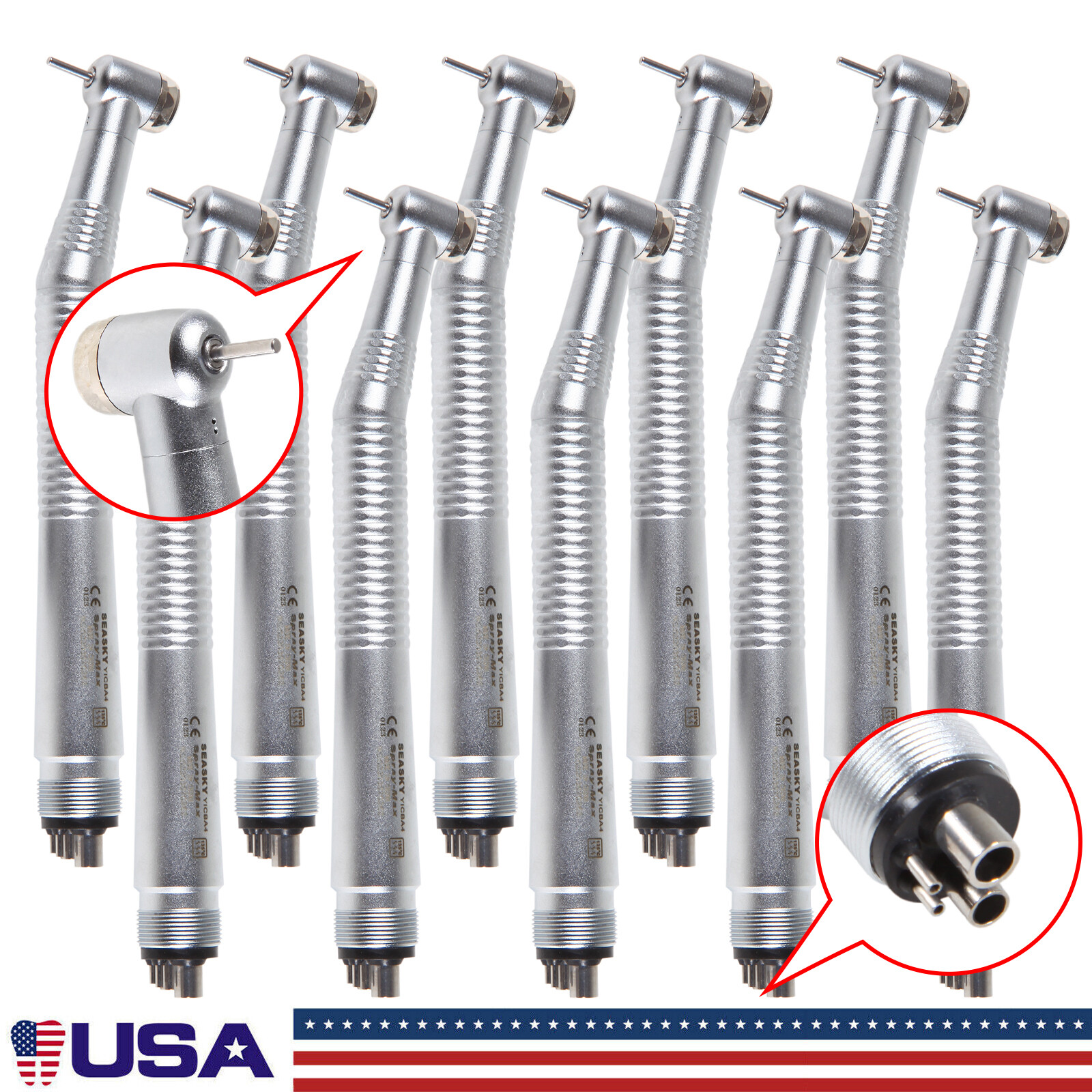 10PCS SEASKY NSK Style Dental High Speed Handpiece Push Button Type 4 Hole Y1BA4