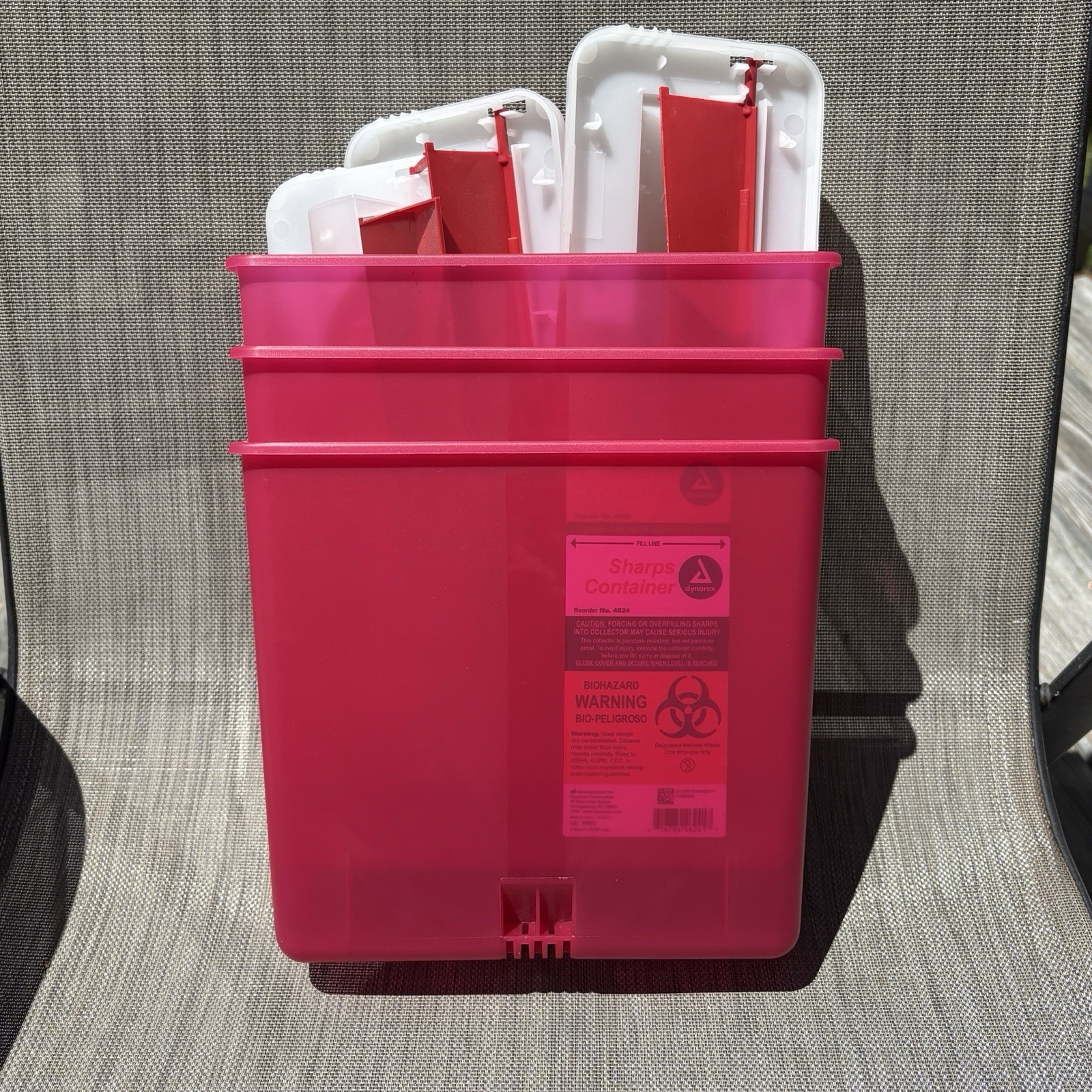 Lot (3) Dynarex 5 Qt. Sharps Containers Free Ship 4624 Delasco Red Lever Top