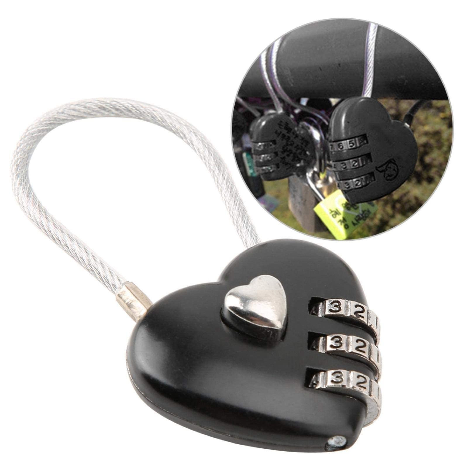 Heart Shape Code Lock Compact mini Size with 3 Digit Combination Black