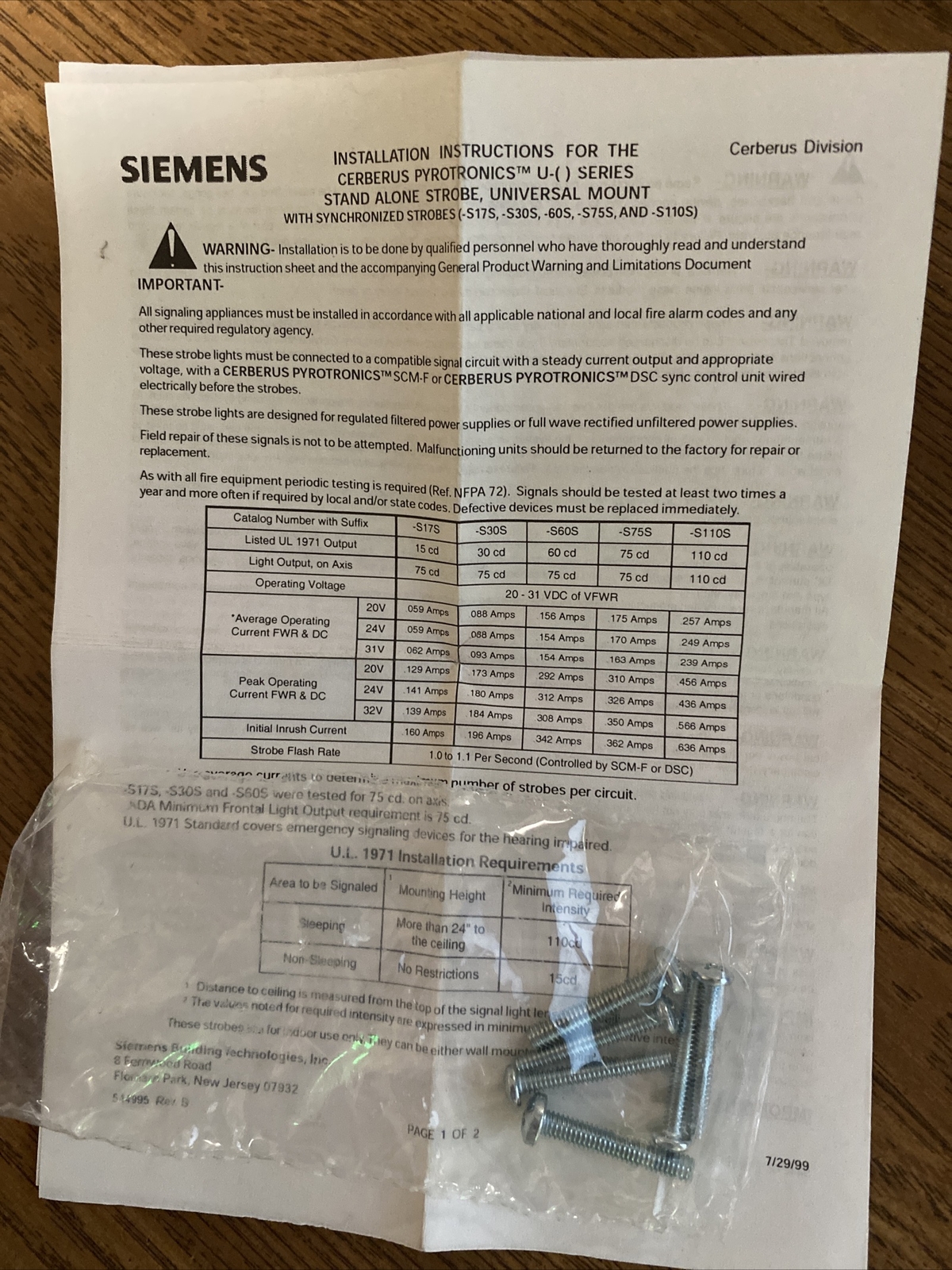 Siemens U-S30S-W-C Stand Alone Sync Strobe White 30/75 CD 20-31VDC Fire Alarm