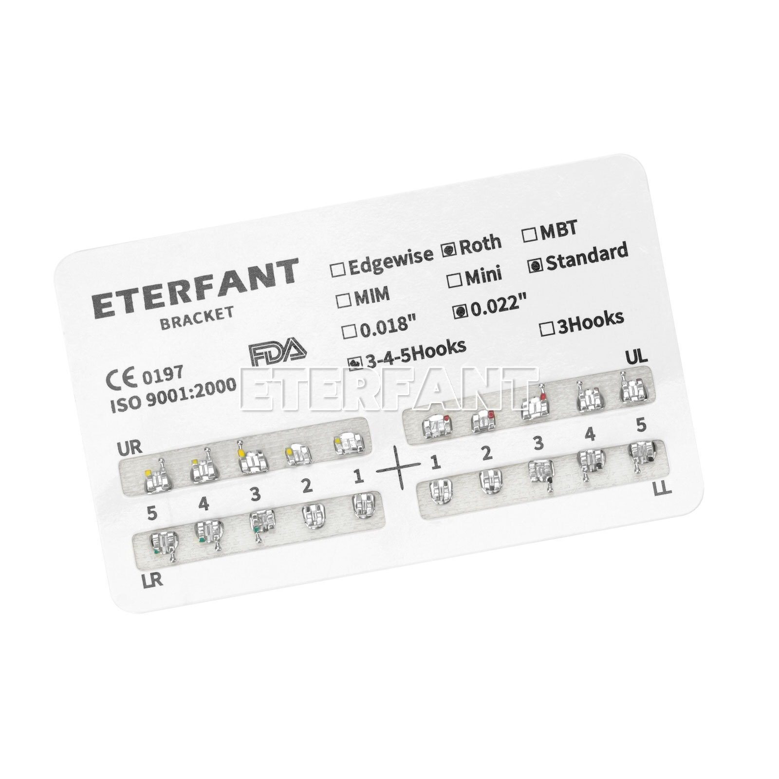 20PCs Dental Orthodontic Bracket Brace Metal Standard Mini Roth/MBT 022 345Hooks