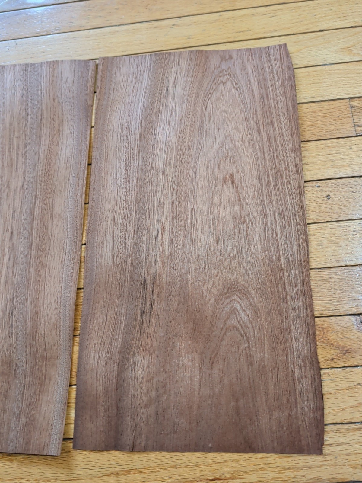 Sapele mahogany wood veneer 2 pieces 10 1/2″ x 21″ each 1/42″ raw buckled