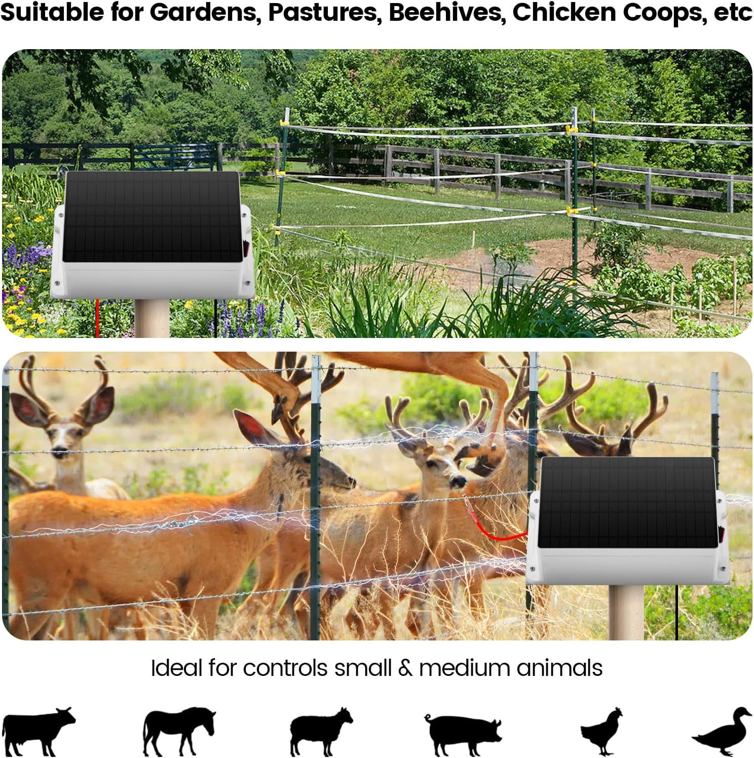 Solar Fence Charger – Solar Electric Fence Energizer for up to 5.6 Miles, 0.2 J