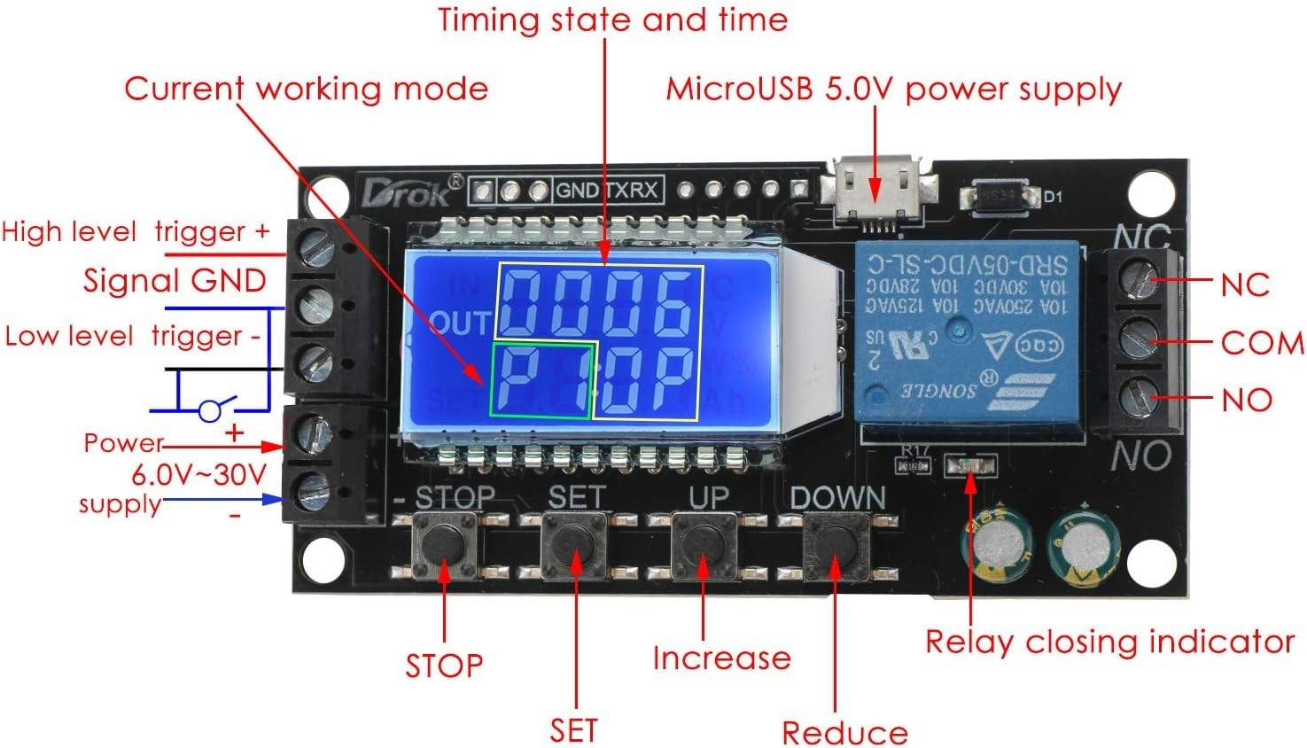 Time Delay Relay, DC 5V/12V/24V Timer Relay Delay-Off Cycle 0.01s-9999mins Ad…
