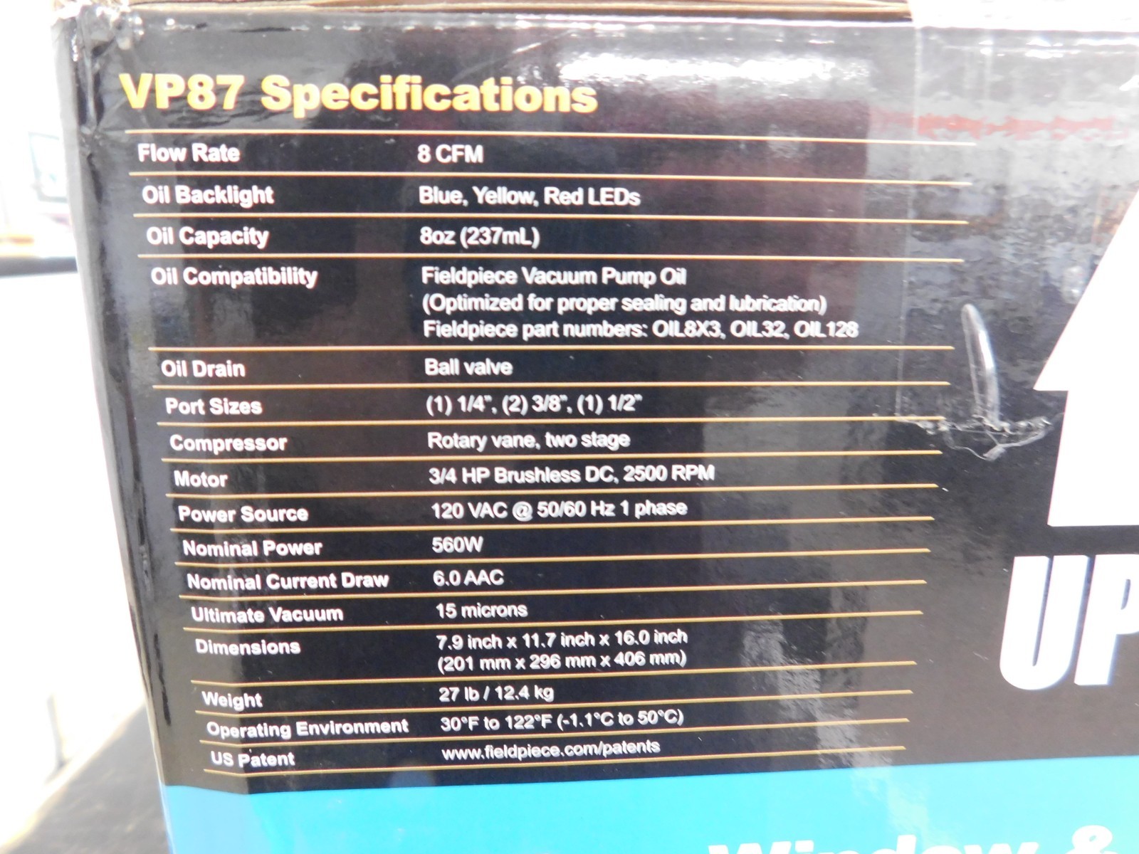 FIELDPIECE VACUUM PUMP RUNQUICK DUAL STAGE 8 CFM MODEL VP87 *NEW*