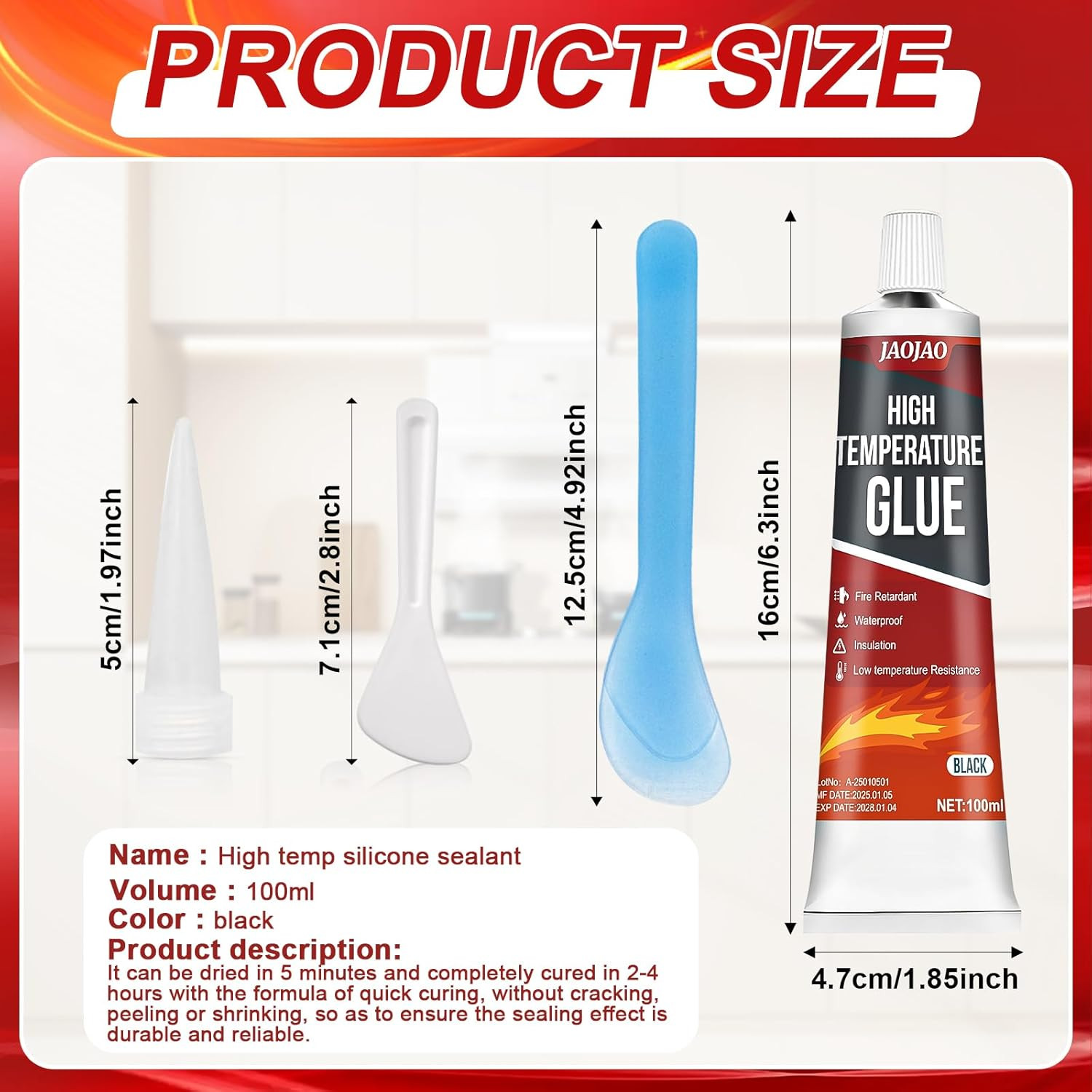 High Temp Silicone Sealant, Heat Resistant Glue High Temperature Sealant with Br