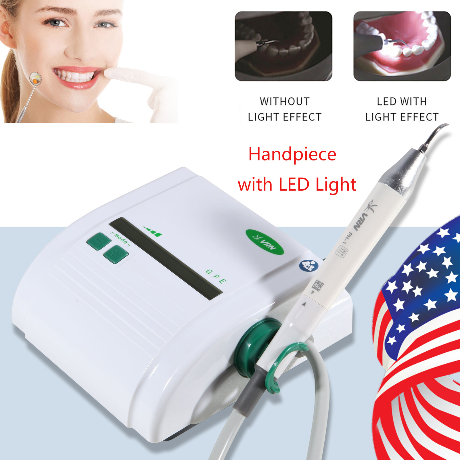 Cavitron Dental Ultrasonic Scaler +LED Light Handpiece +5*Tips fit EMS VRN-08DL