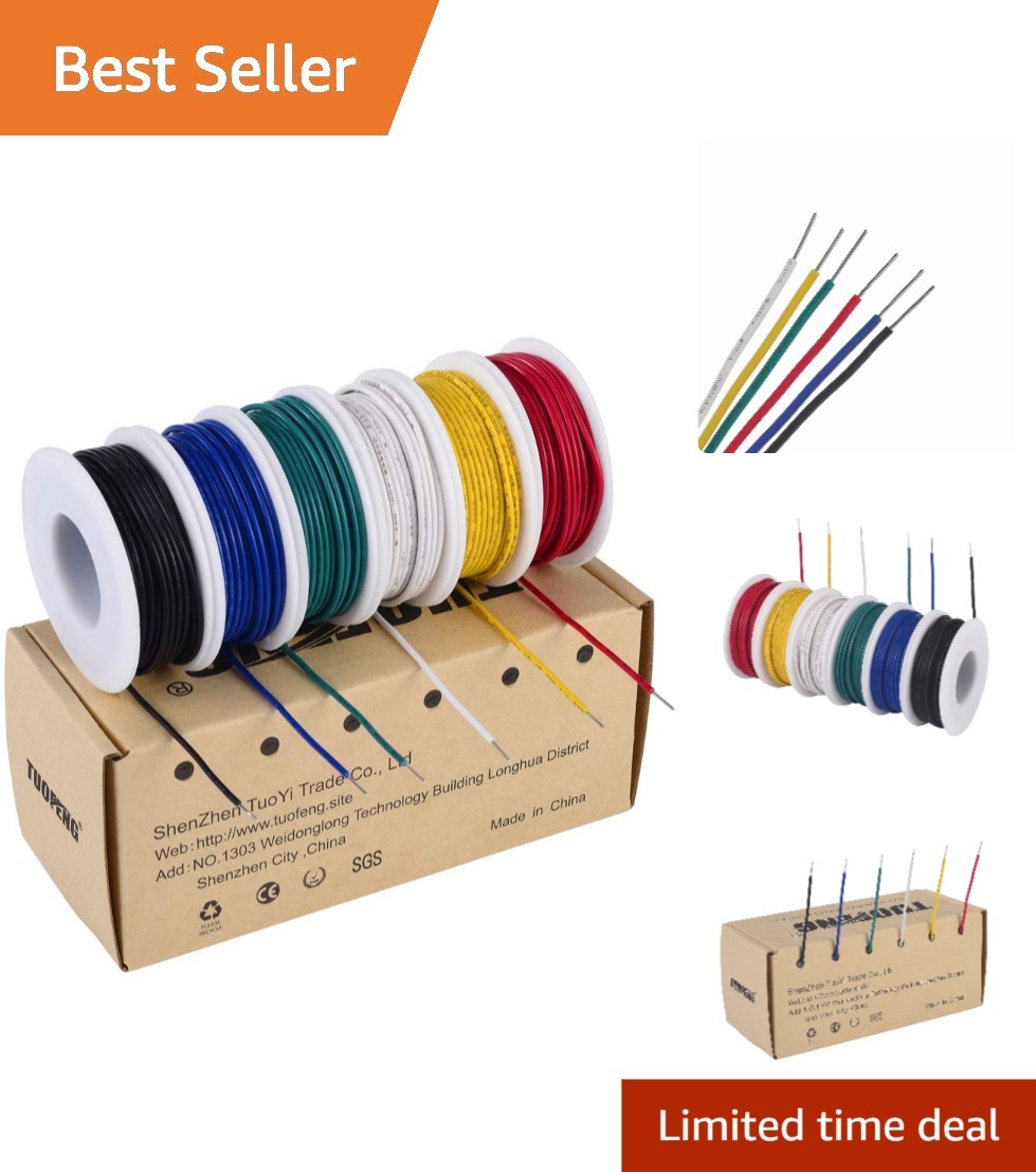 22 AWG Wire Solid Core Hookup Wire, 6 Different Colored Breadboard Wires 30ft…