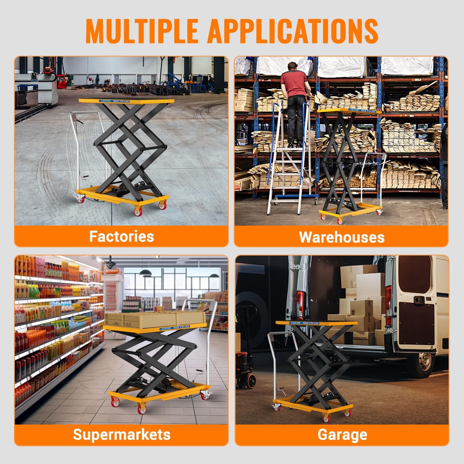 Garvee Hydraulic Lift Table Cart, 770lbs 50″ Lifting Manual Double Scissor Lift