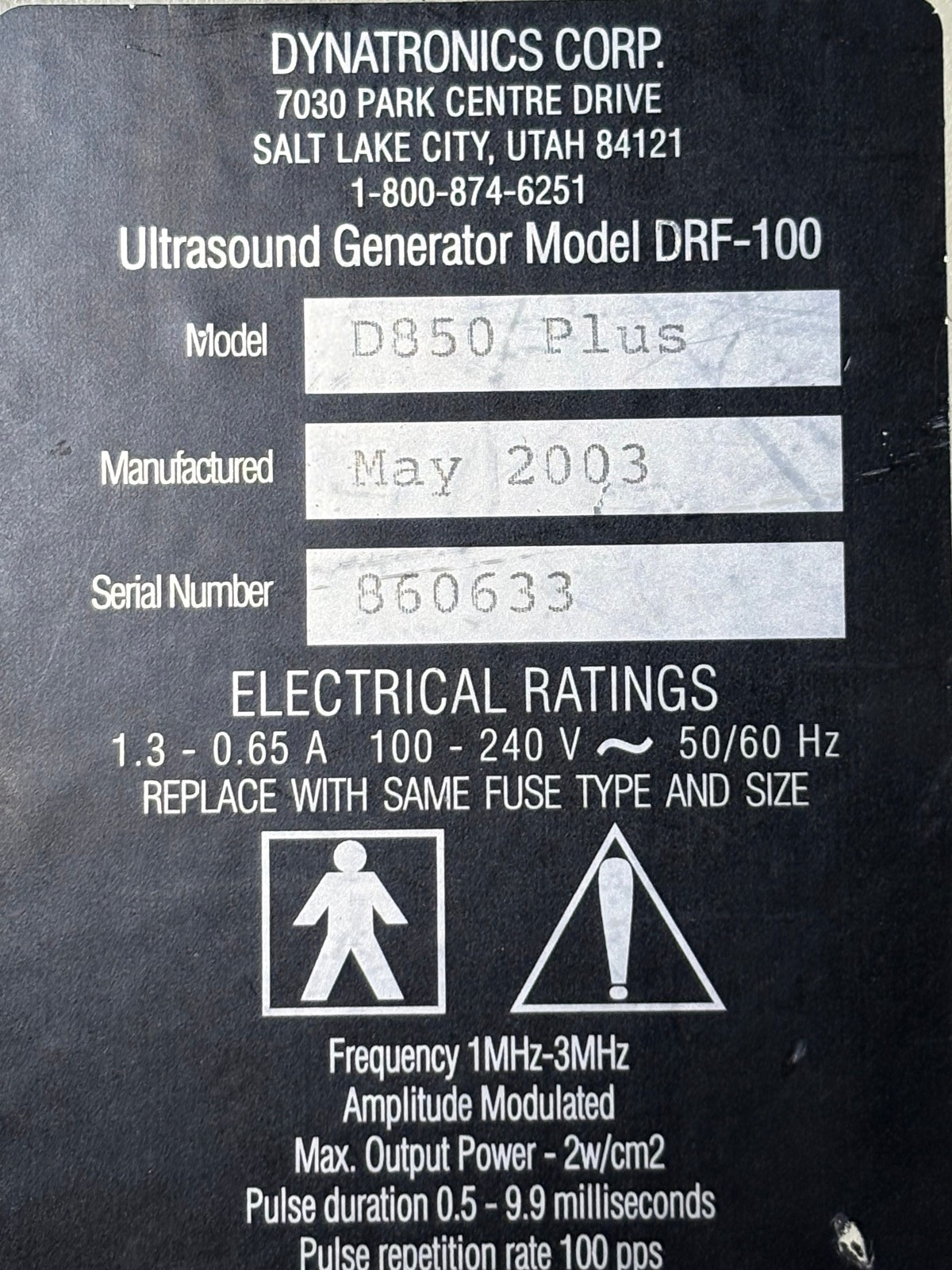 Dynatronics Dynatron D850 Plus DRF-100 Ultrasound Stimulator Therapy Unit