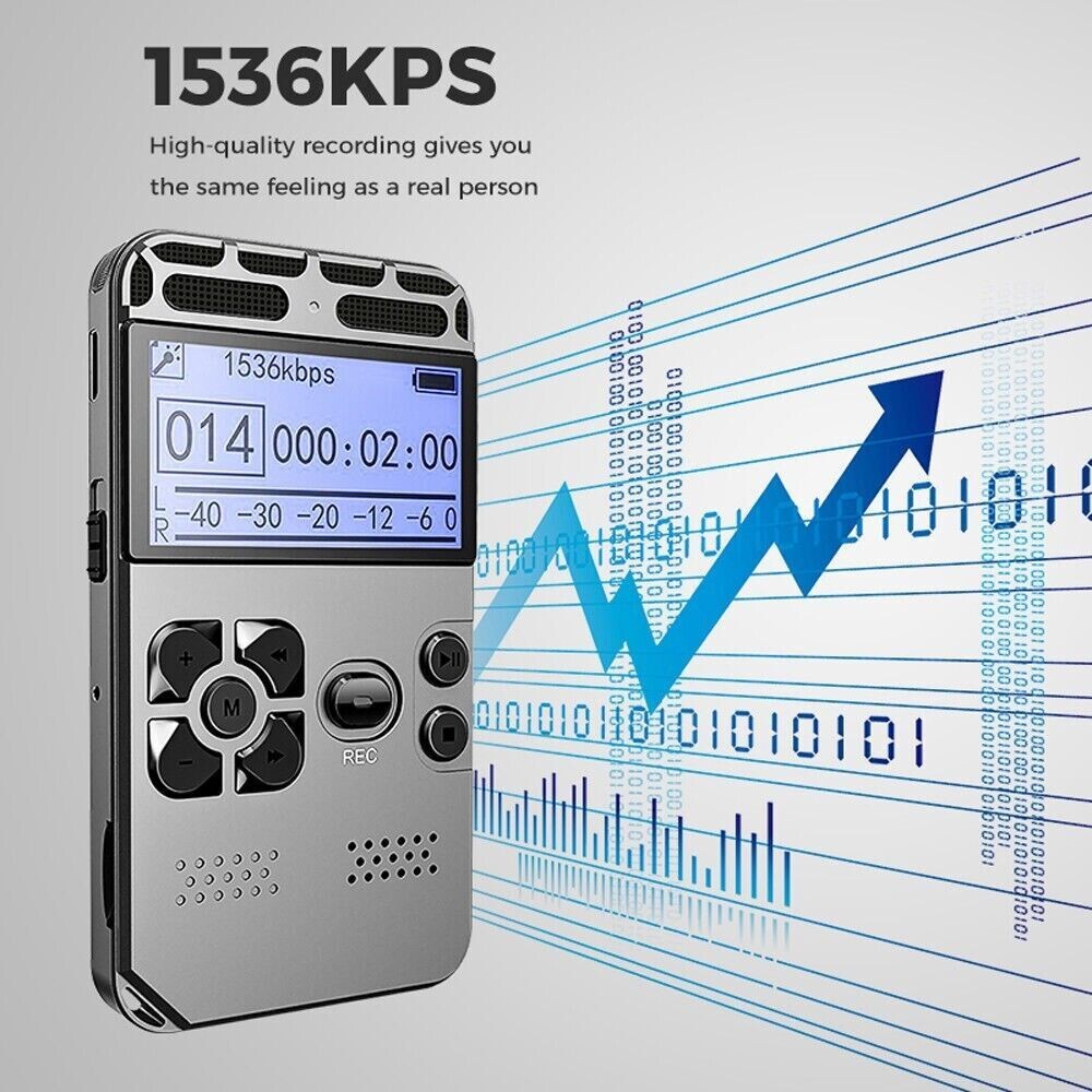 64GB Digital Voice Recorder with LCD Display & MP3 Playback