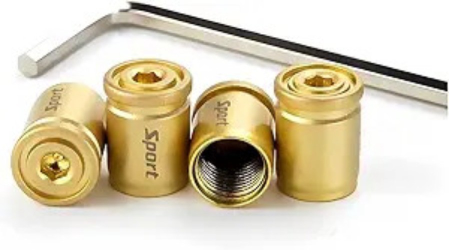 Anti-Theft Zinc Alloy Stem Covers, 4-Piece Set with Rubber Seal, U Color: Gold