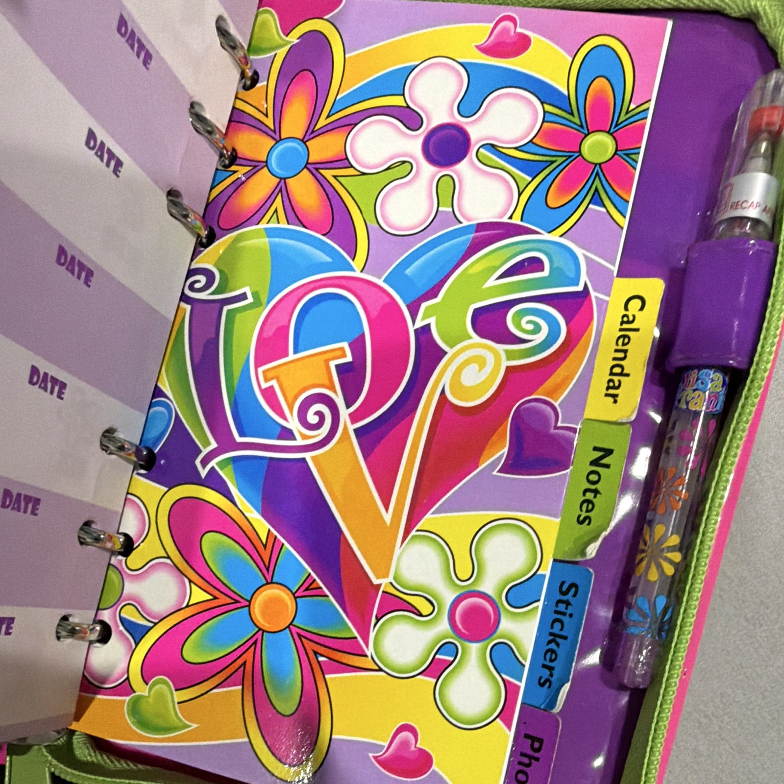 Lisa Frank Love Undated Small Daily Planner Ring Binder w/ Zipper Case, Tabs
