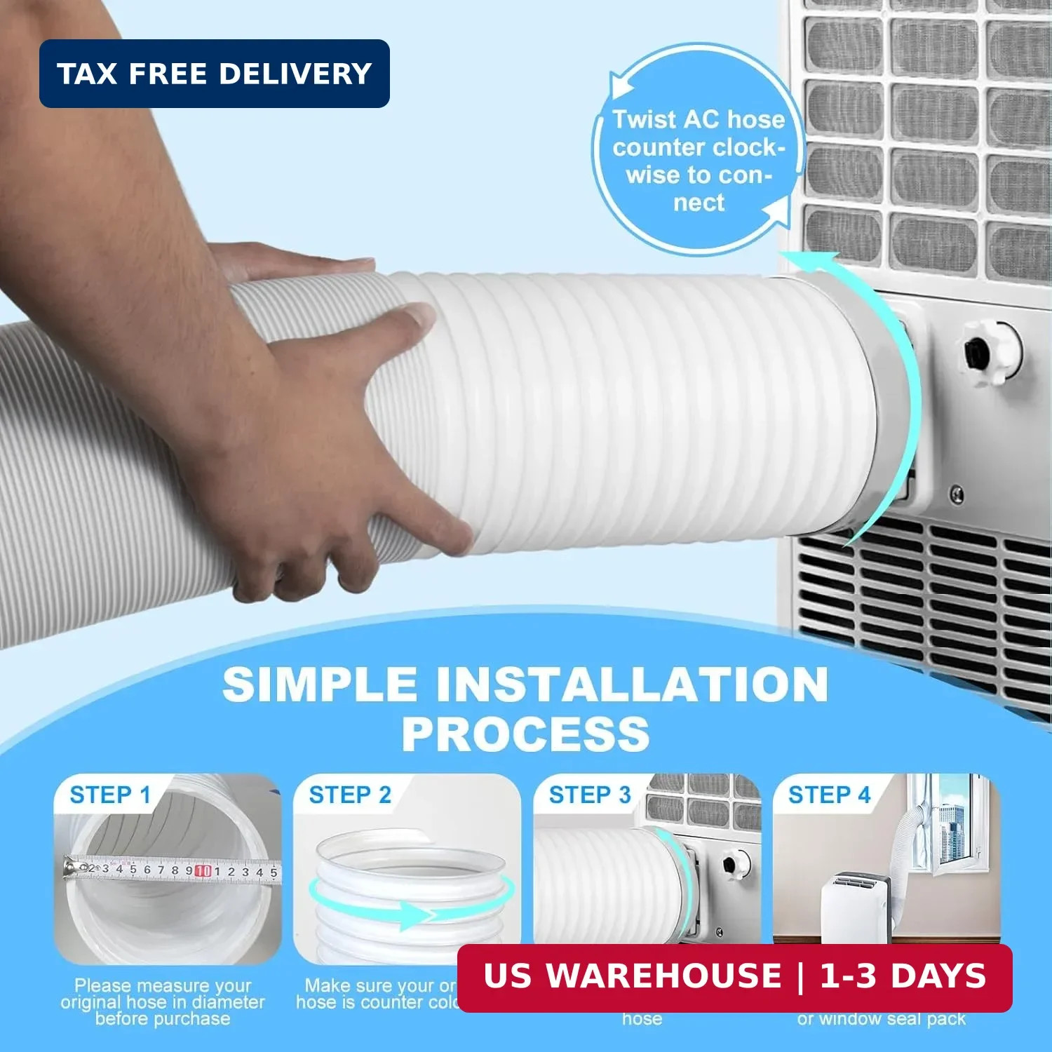 5 Inch Portable AC Air Conditioner Hose Anti-Clockwise Thread & Length up to 80″