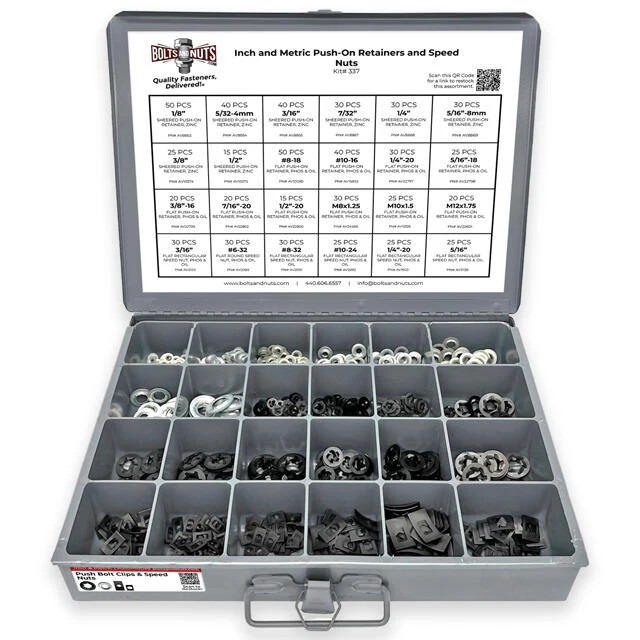 Inch and Metric Push-On Bolt Retainers and Speed Nuts Assortment – 696 PCS