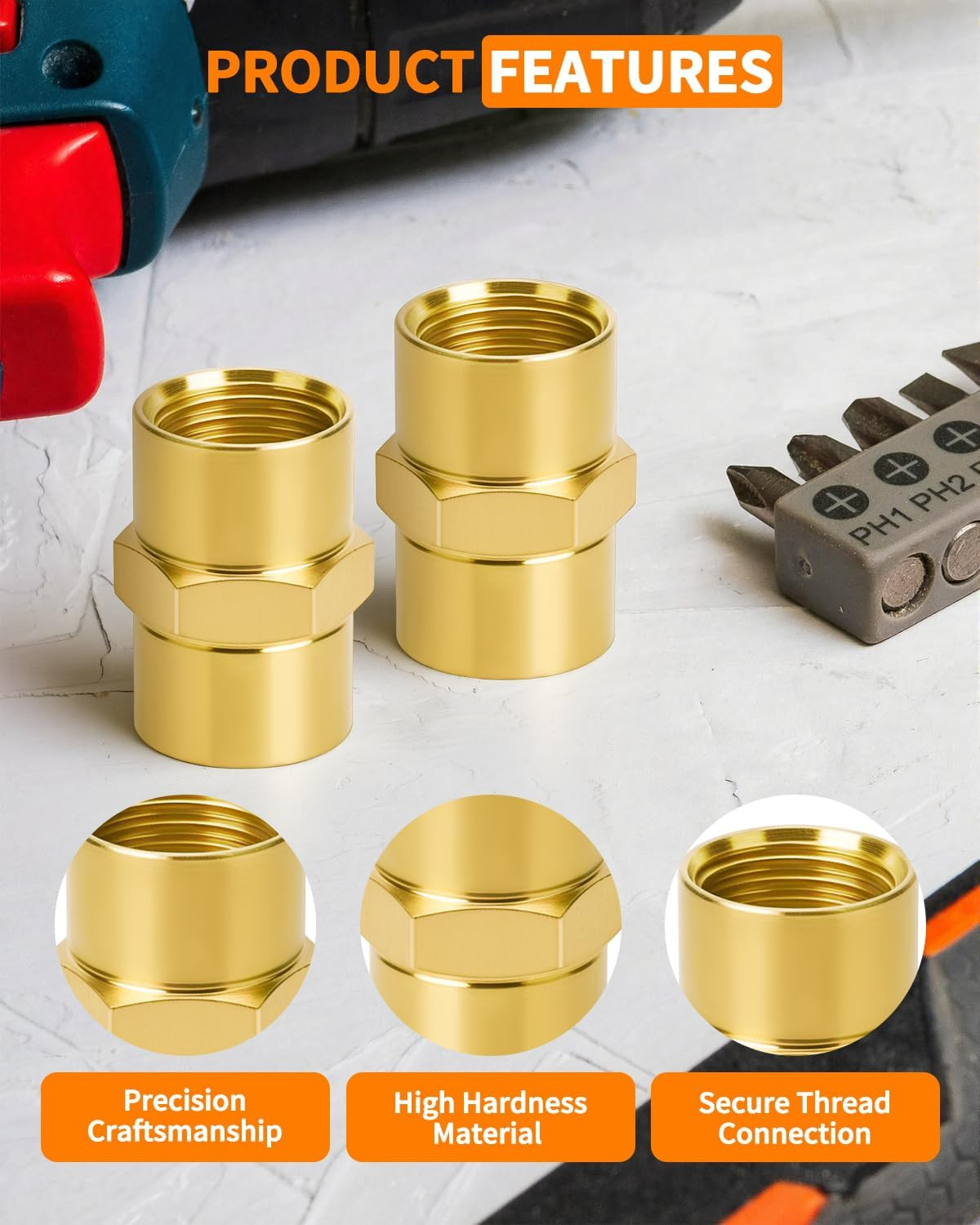 8 PCS Coupling, 1/4 NPT Coupler Female to Female Hex Head Pipe Fitting, Compress