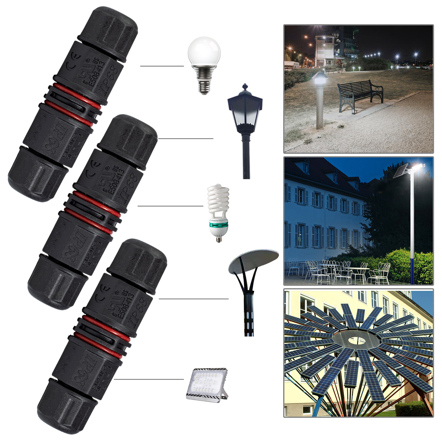 3PK Junction Box Waterproof IP68 Electric Cable Wire Plug Connector Protection