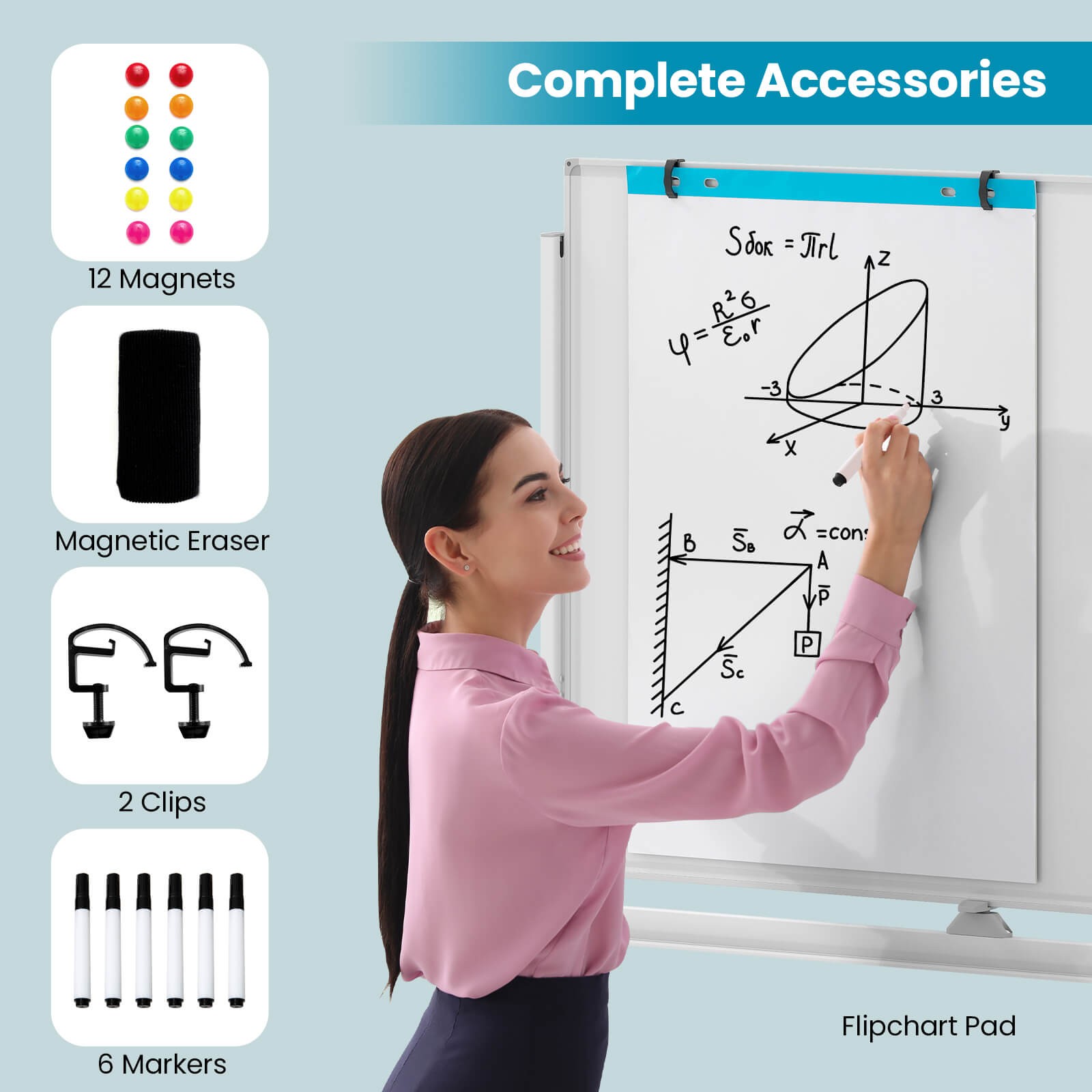 Costway Height Adjust 48″x36″ Mobile Magnetic Double-Sided Reversible Whiteboard