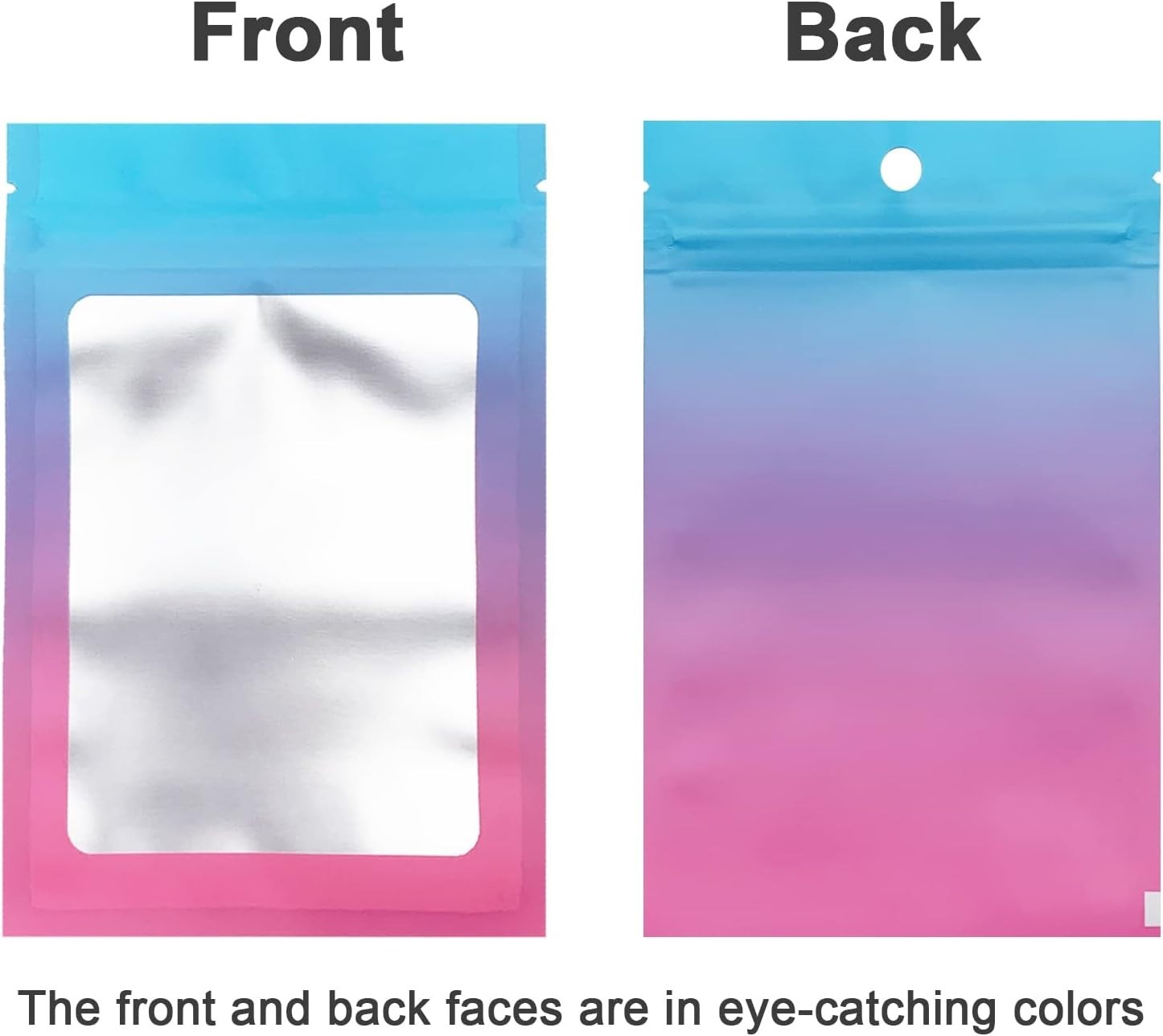 100 Pcs Gradient Colors Resealable Mylar Bags Blue Pink, 4×6 In | Zipper Foil…