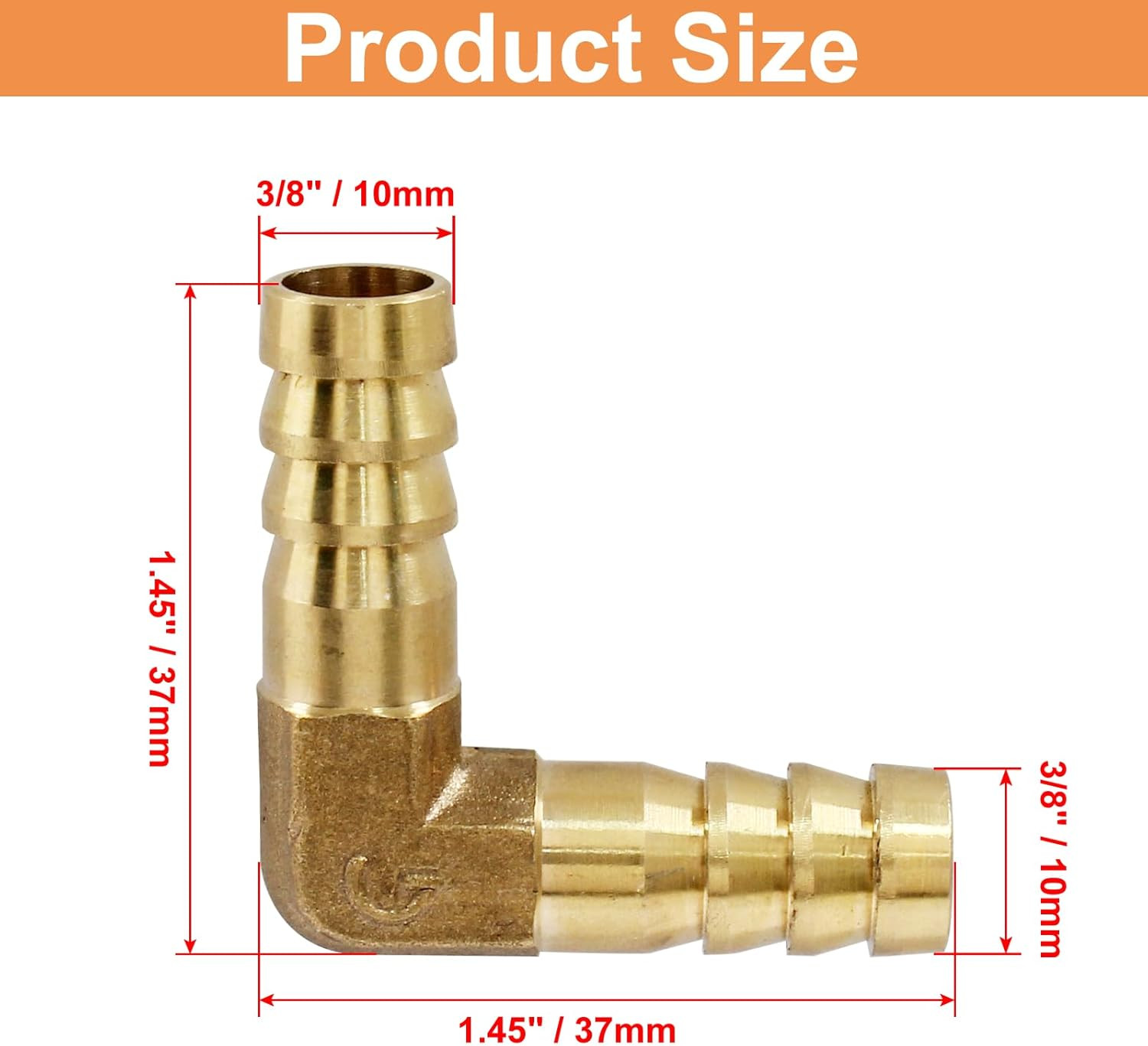 2PCS 3/8 Inch Brass Hose Barb 90 Degree Elbow Connector Fitting with Clamps