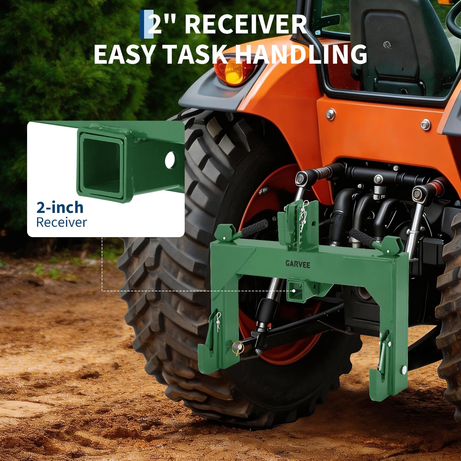 3Point Quick Hitch w/Versatile Adapter 2″ Receiver for Category 1 Tractor 3000lb