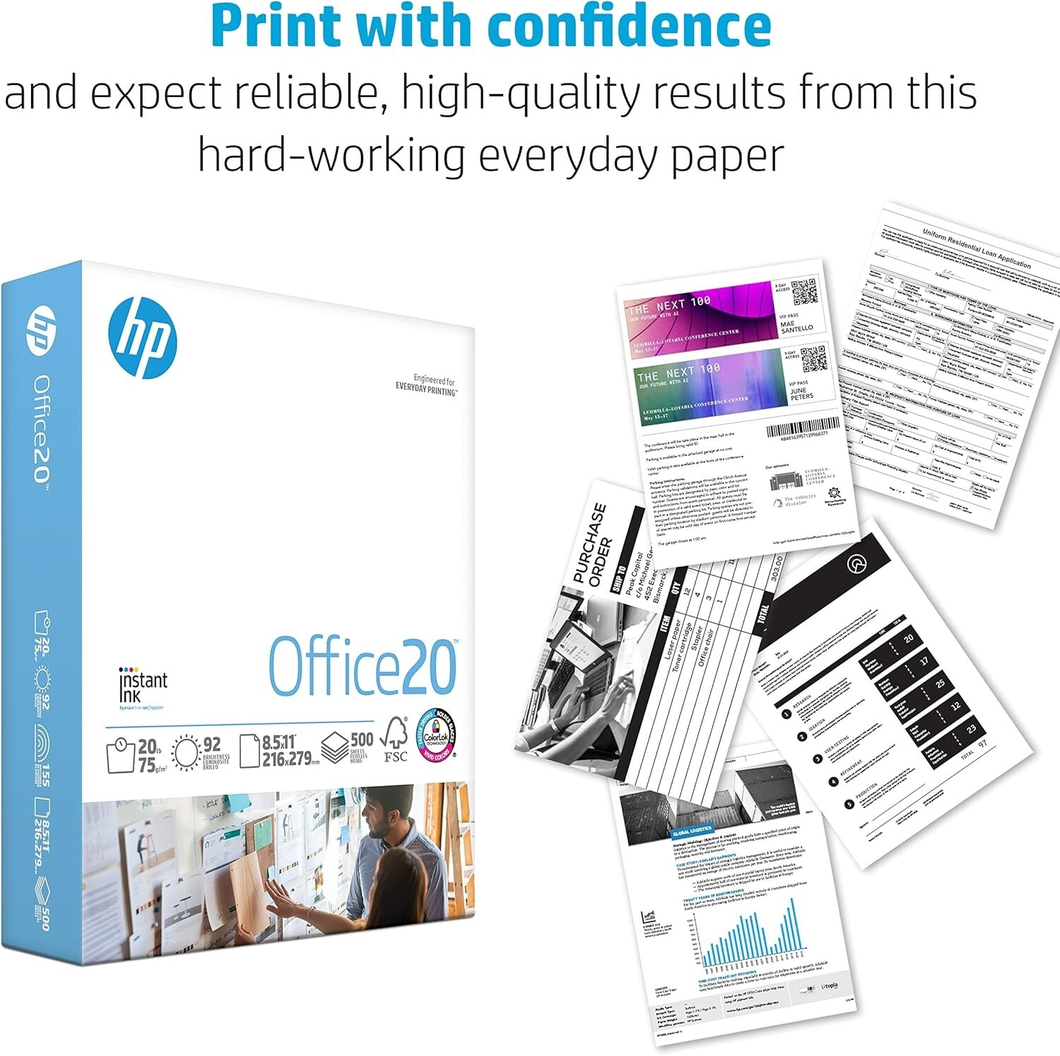 8.5×11 Paper |Office 20 lb | 1 Ream – 500 Sheets | 92 Bright | Made