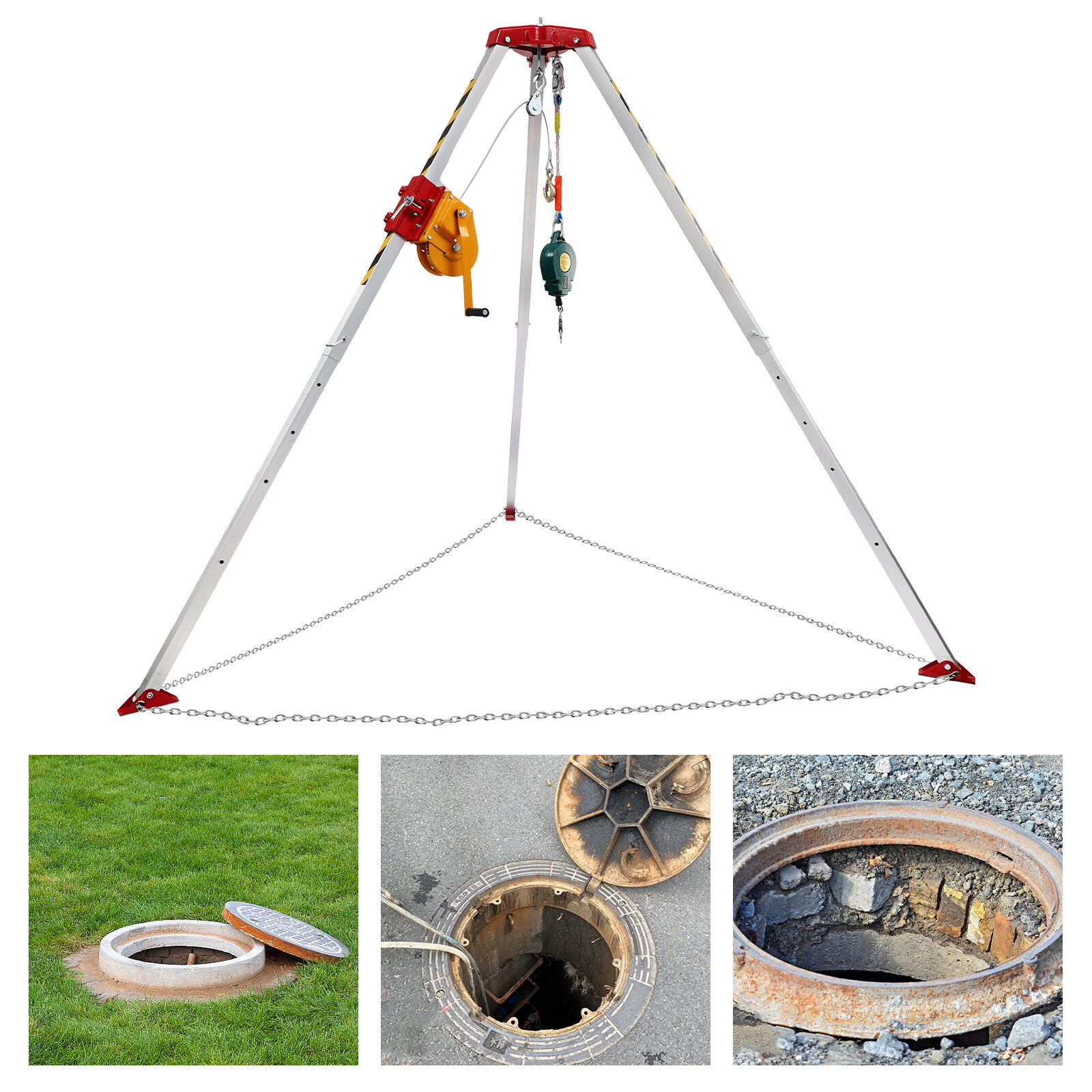 Confined Space Tripod Kit 1800lb Winch w/5.2ft-8ft Adjustable Legs Rescue Tripod