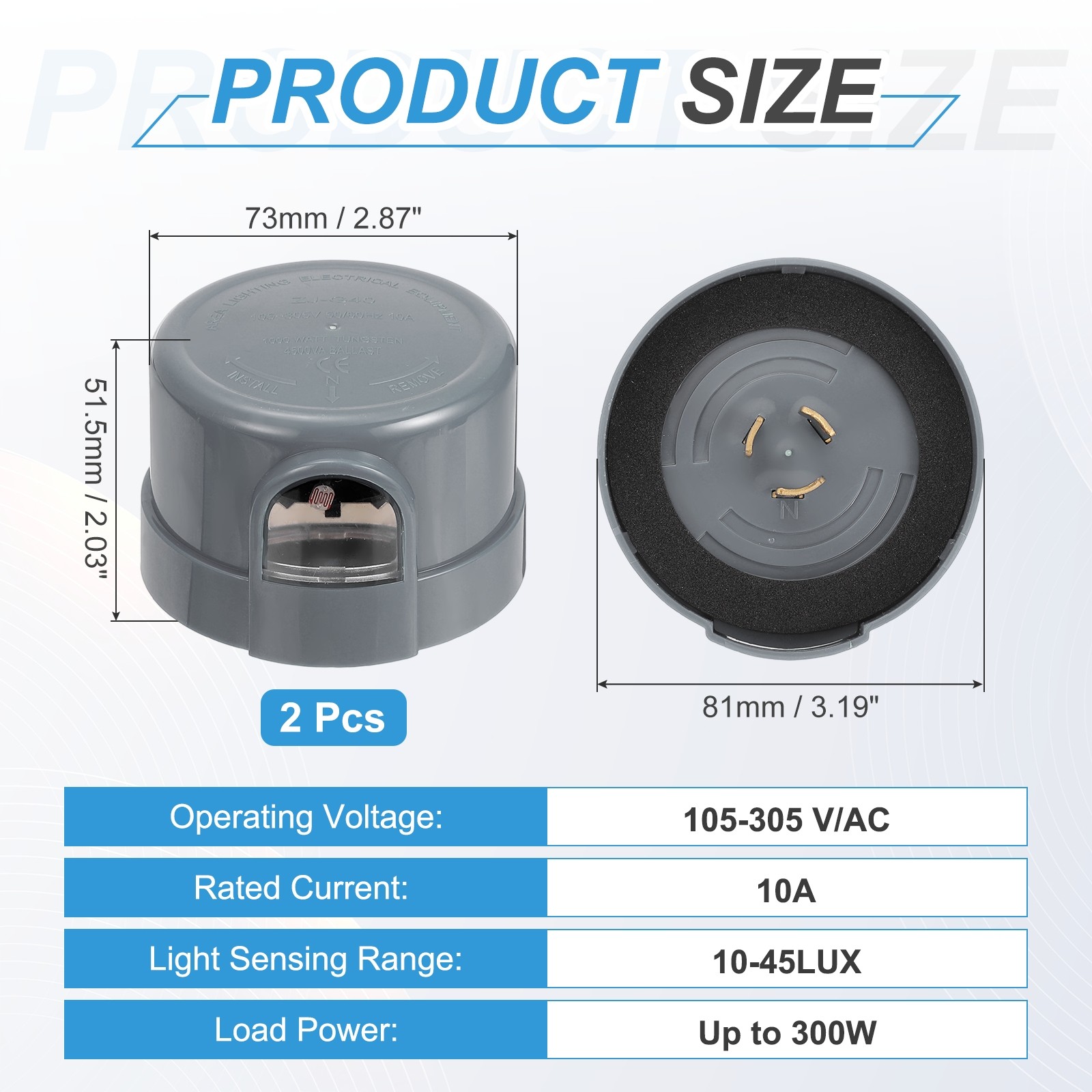 Twist Lock Dusk to Dawn Photocell Sensor for Outdoor Lights, Gray Pack of 2
