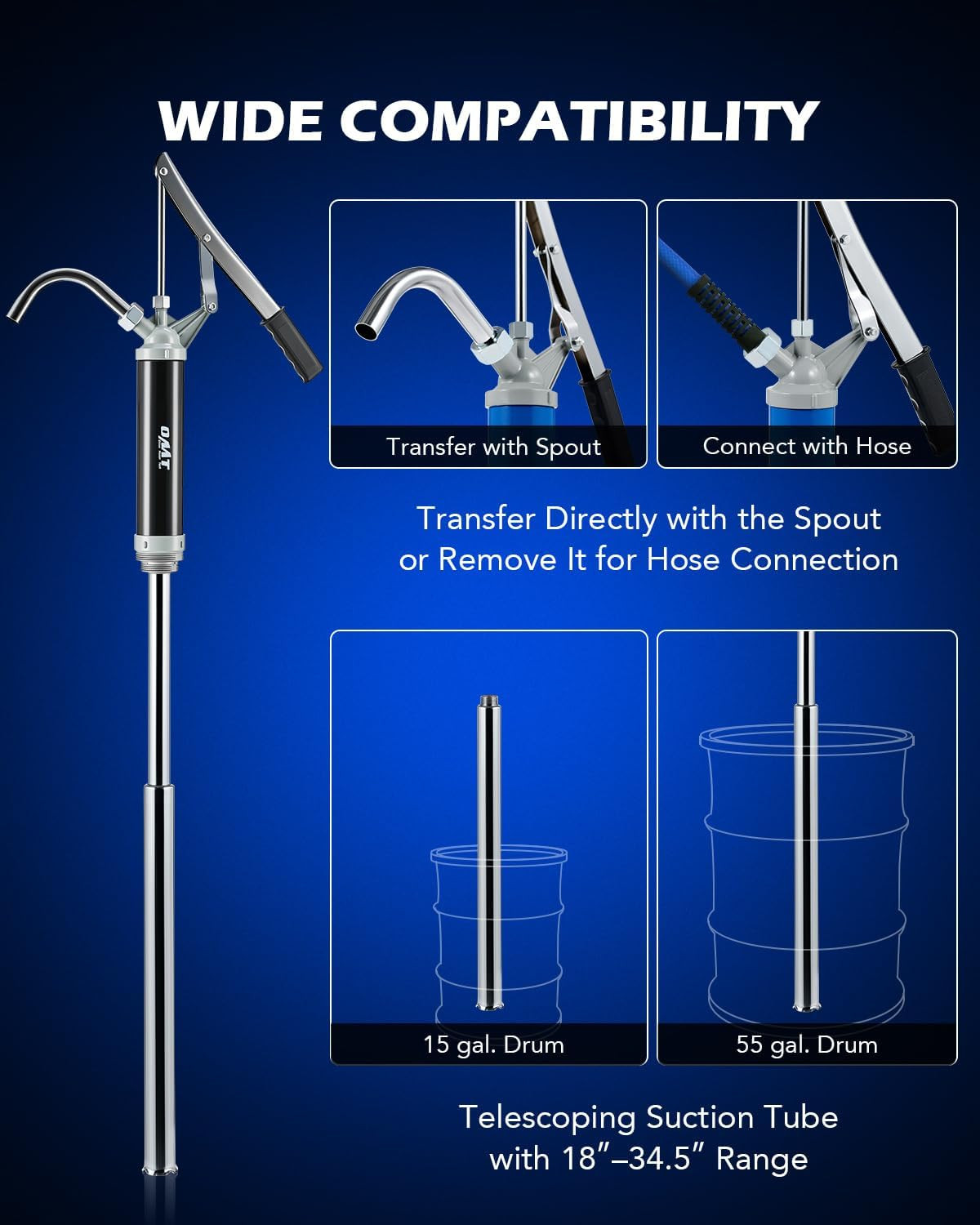 55 Gallon Drum Pump, Lever Action Barrel Pump for 15 to 55Gal Drums, Heavy Duty