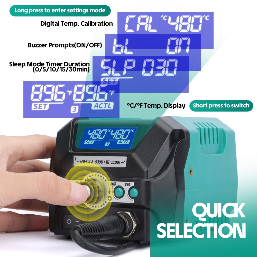 YIHUA 939D+ III EVO 110W Digital Soldering Station Dual LCD Display High-Power