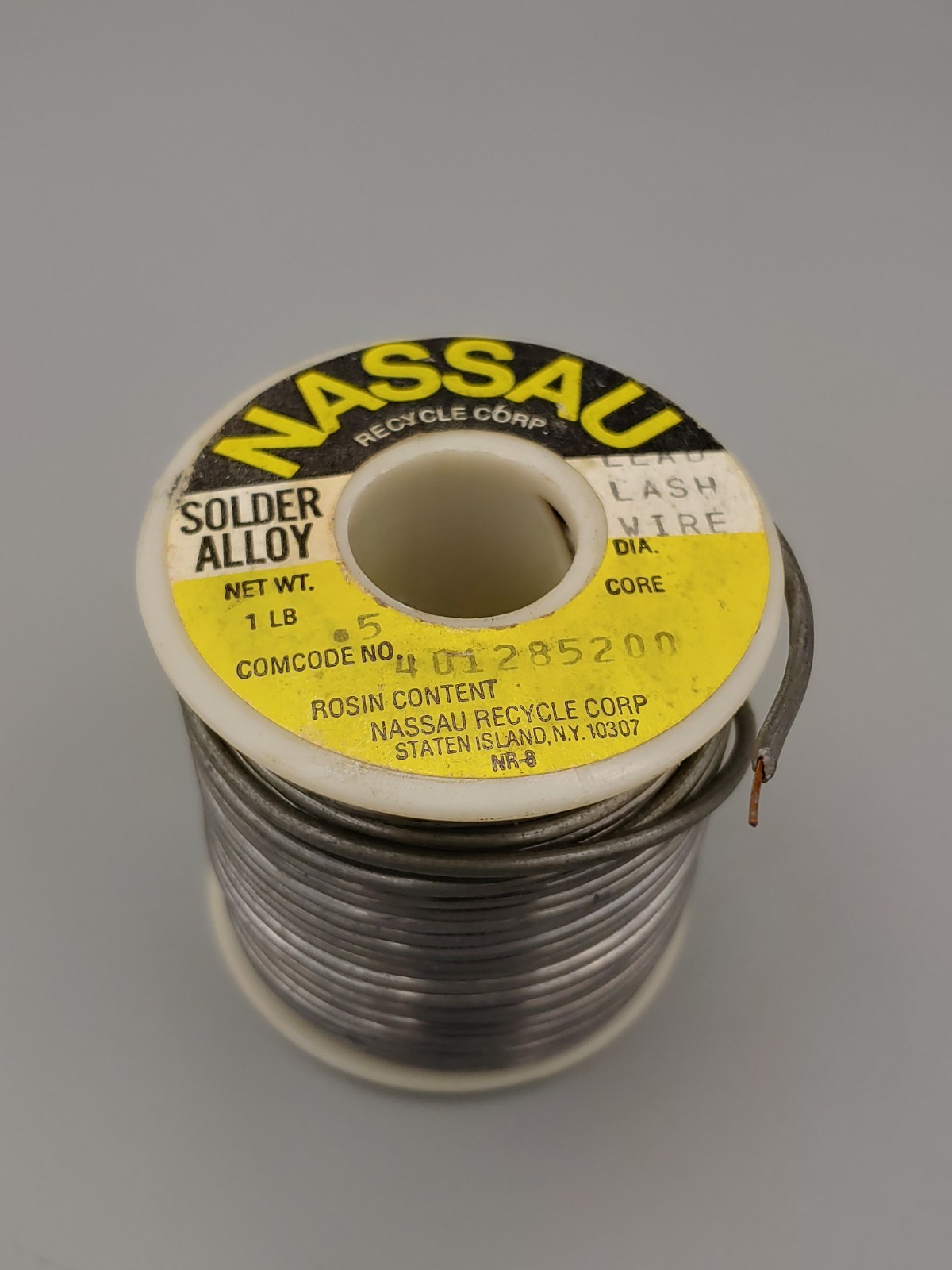 Lead Lashing Wire Solder Nassau Smelting and Refining Co. .5 DIA 1.7 Lbs Vintage