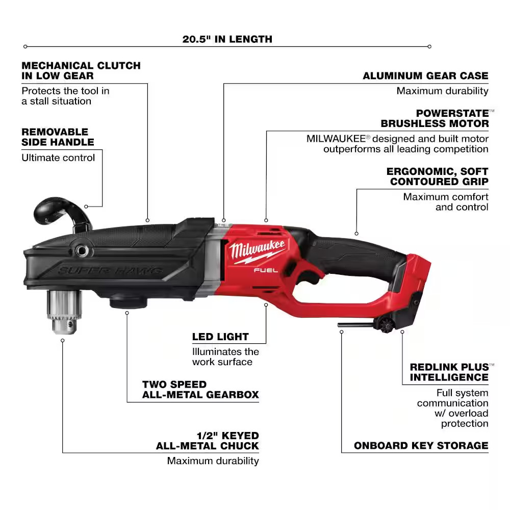 Milwaukee M18 FUEL SUPER HAWG Right Angle Drill Cordless Power Tool 2809-20