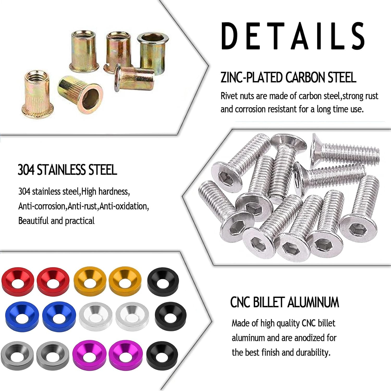 20PC CNC Fender Washer Bolt Rivet Nut Kit M6x20mm Aluminum Anodized Set