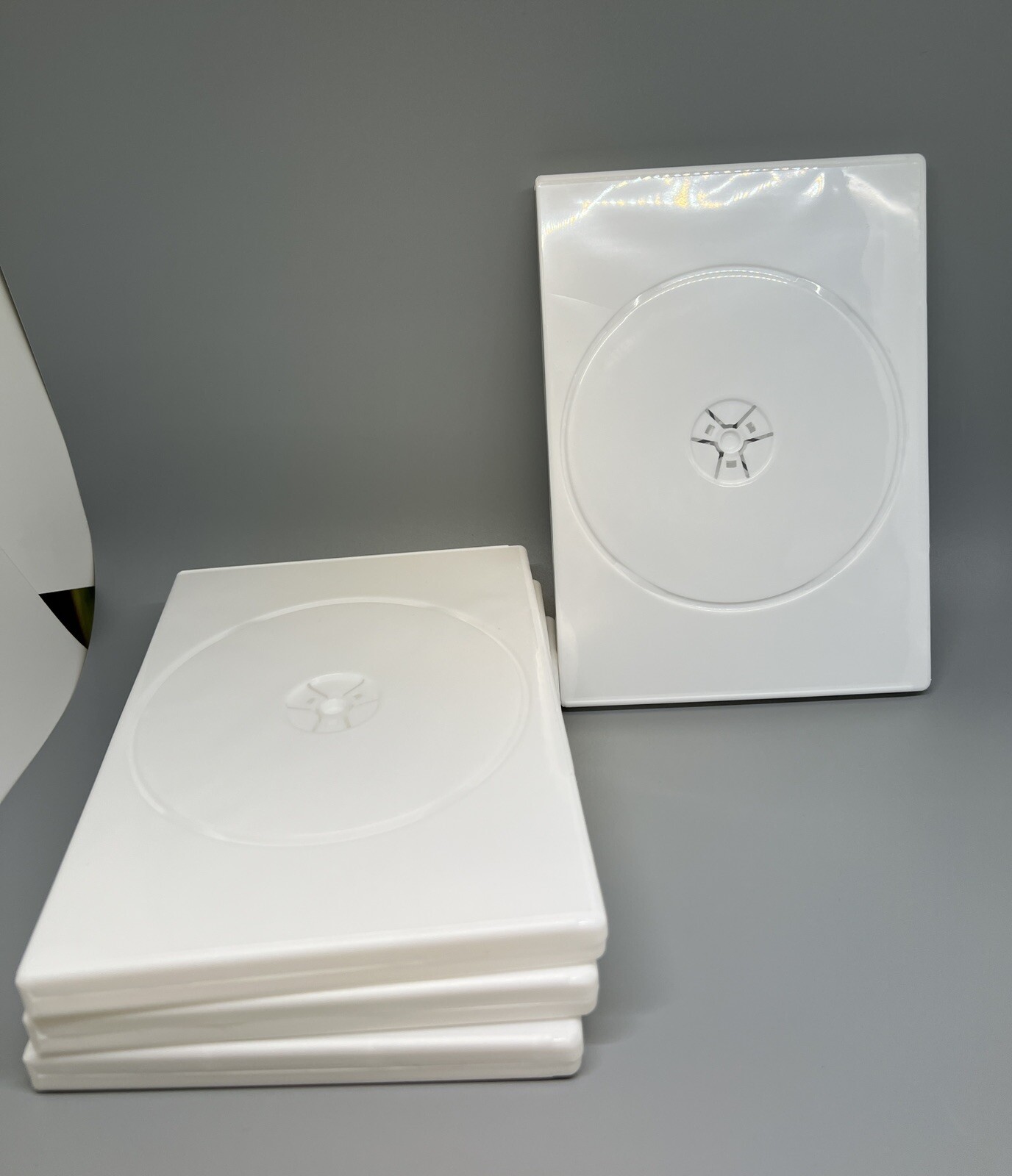 5 PCS NEW 14MM STANDARD DOUBLE (2) DVD CASES, WHITE, PP-D14-W, MADE IN US