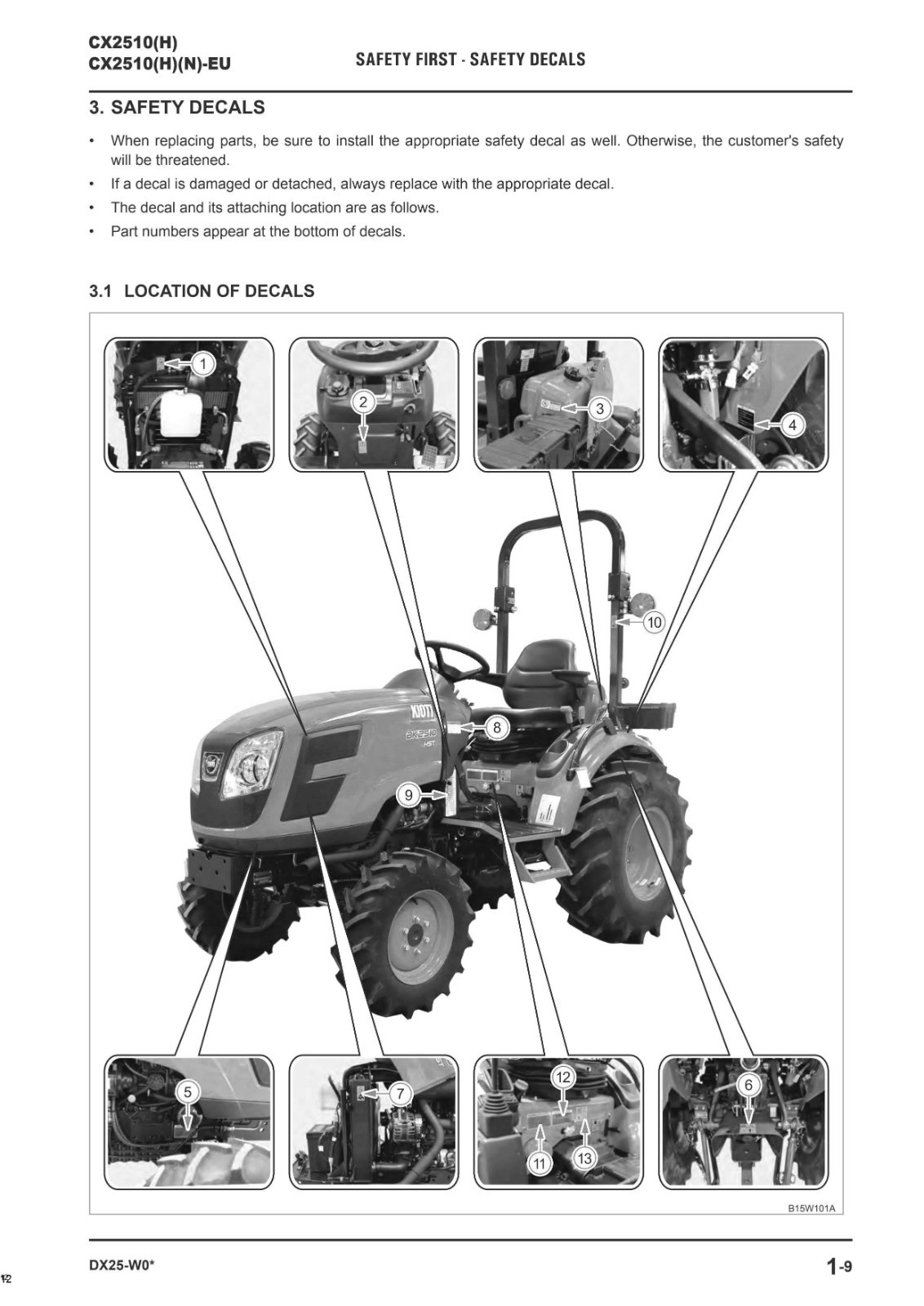 2510 Tractors Workshop Technical Repair Manual Fits Kioti CX2510-H CX2510-H N