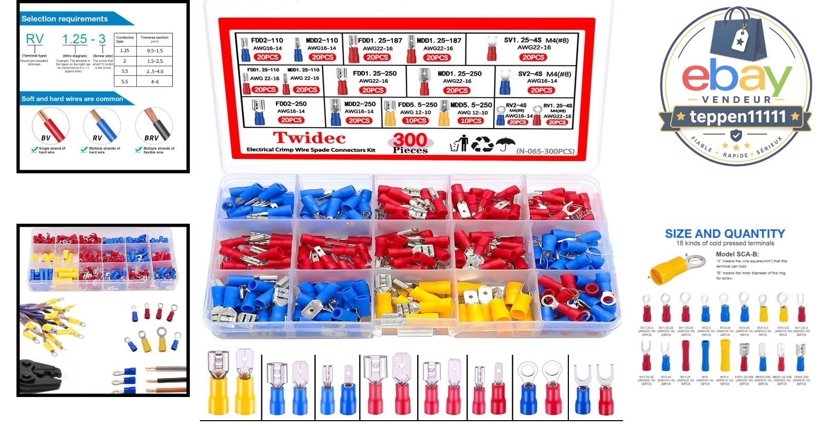 300 PCS Insulated Electrical Connectors Kit for Automotive & Marine Wiring